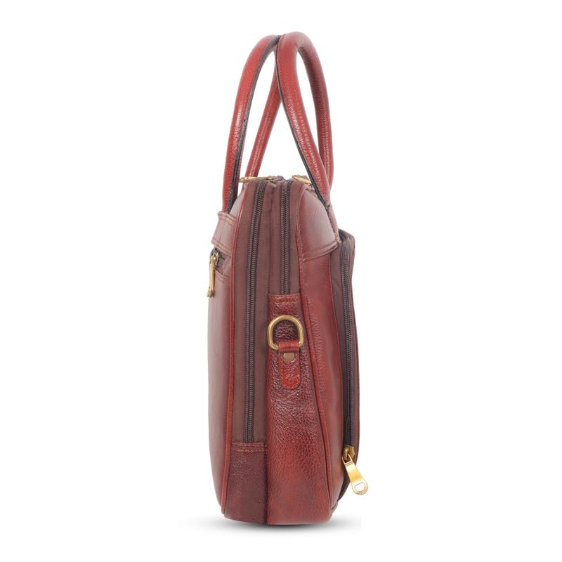 DENION Office Leather Laptop Messenger Bag for Men | Fits up to 16 Inch Laptops | 3 Compartments | 12x16x3 Inches Shoulder &Hand Bag – Brown Design 3