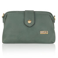 Denion Women’s Green Leather Sling & Crossbody Bag – Compact Shoulder Handbag with Vintage Gold Detailing