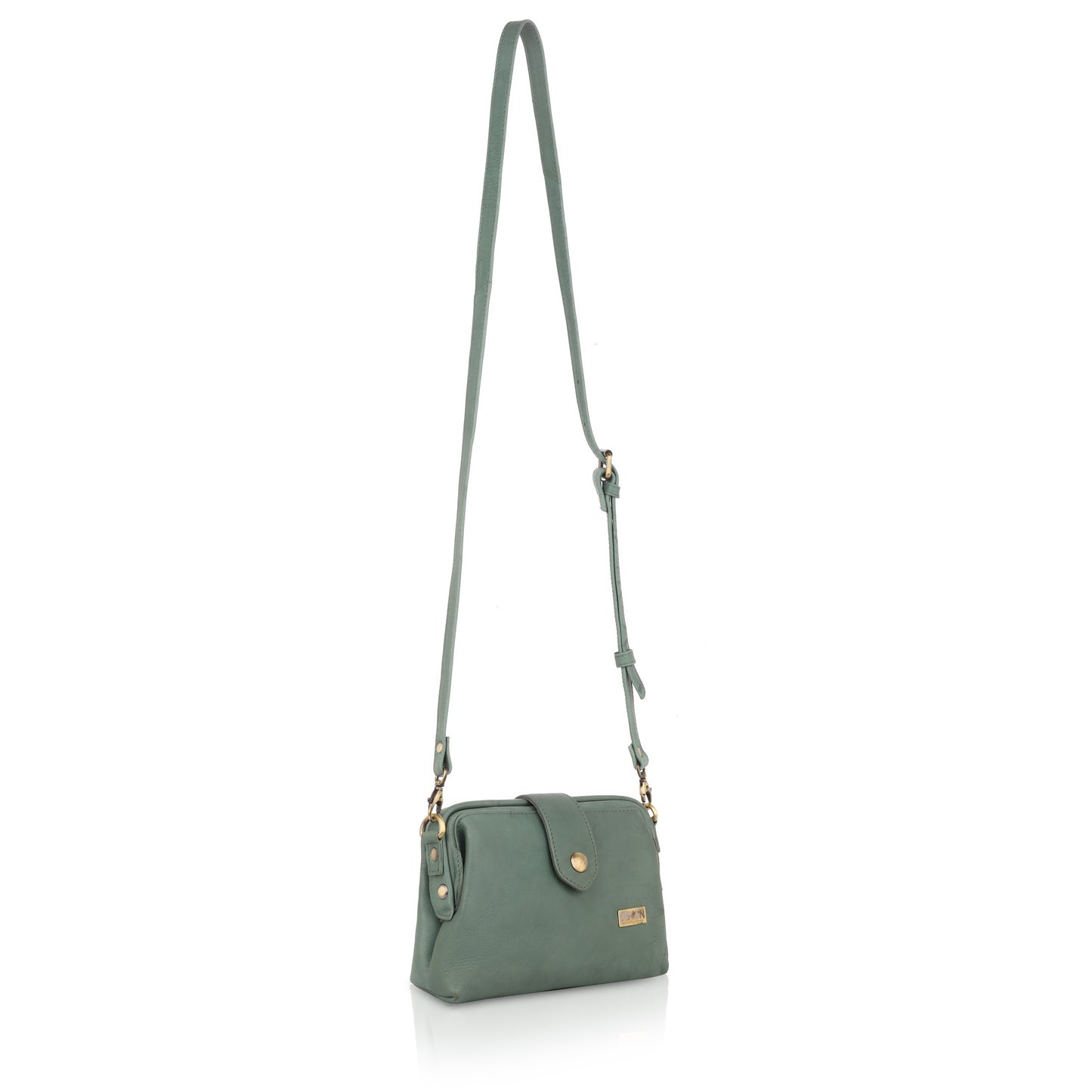 Denion Women’s Green Leather Sling & Crossbody Bag – Compact Shoulder Handbag with Vintage Gold Detailing