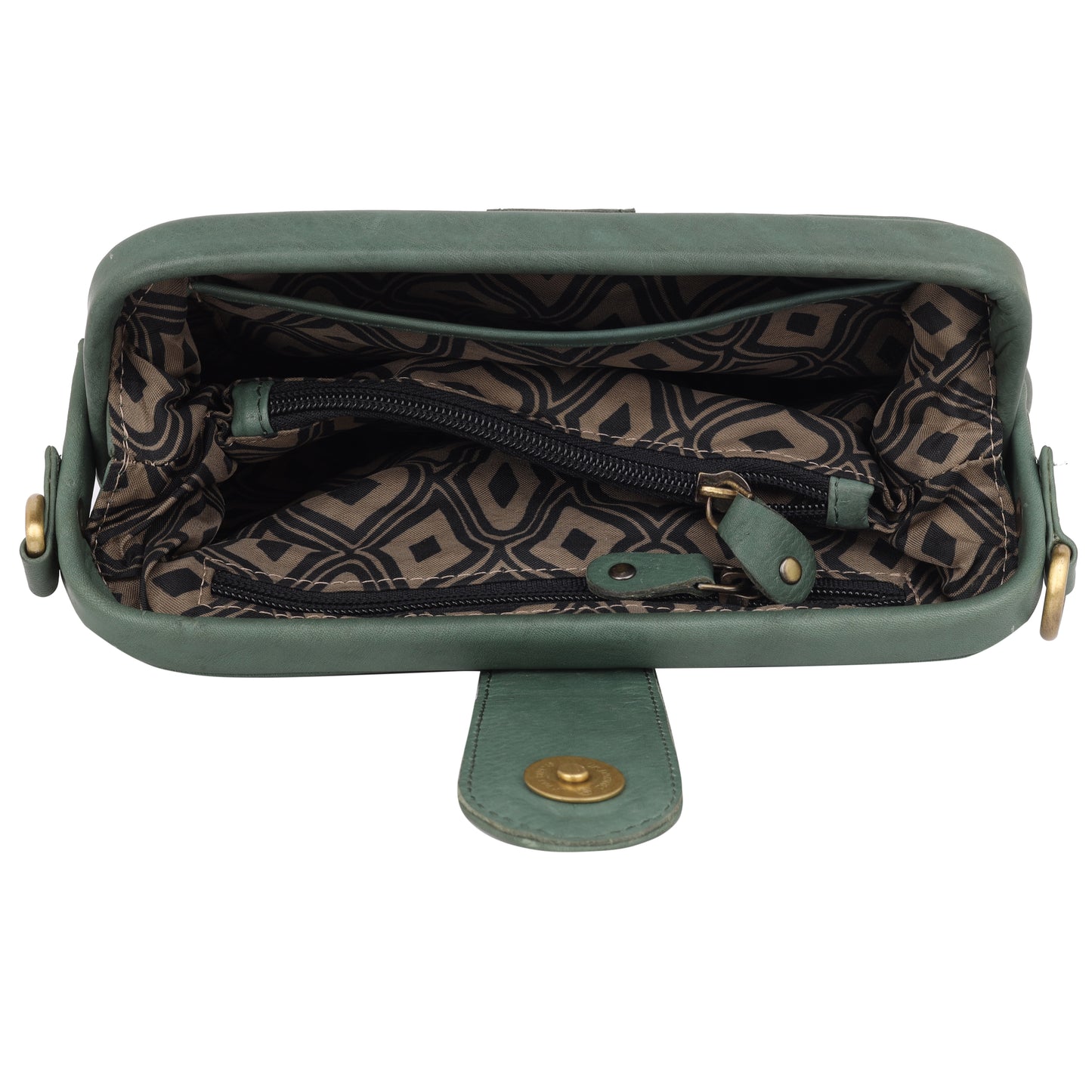 Denion Women’s Green Leather Sling & Crossbody Bag – Compact Shoulder Handbag with Vintage Gold Detailing