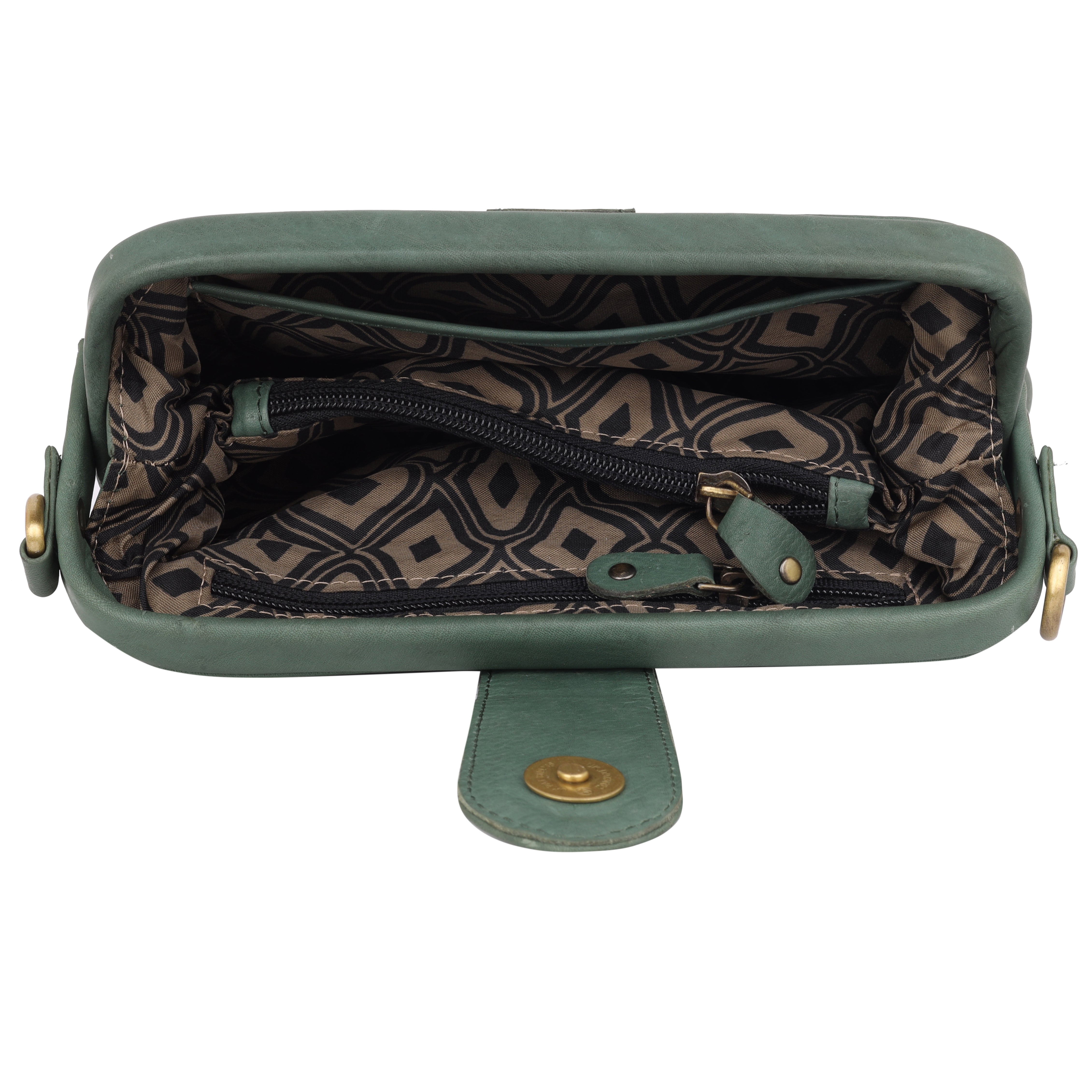 Denion Women’s Green Leather Sling & Crossbody Bag – Compact Shoulder Handbag with Vintage Gold Detailing