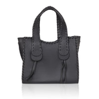 Denion Stylish Black Leather Tote – Handwoven Design Shoulder & Handbag for Women