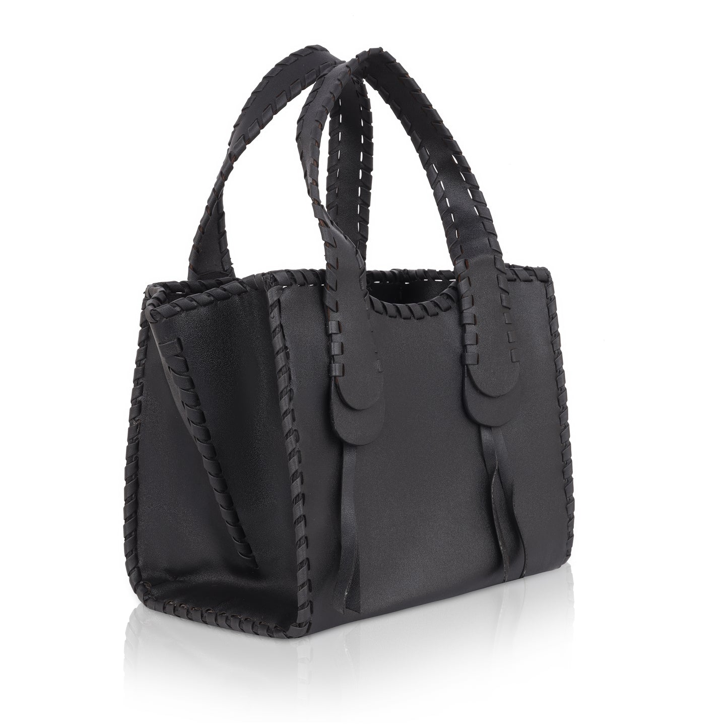 Denion Stylish Black Leather Tote – Handwoven Design Shoulder & Handbag for Women