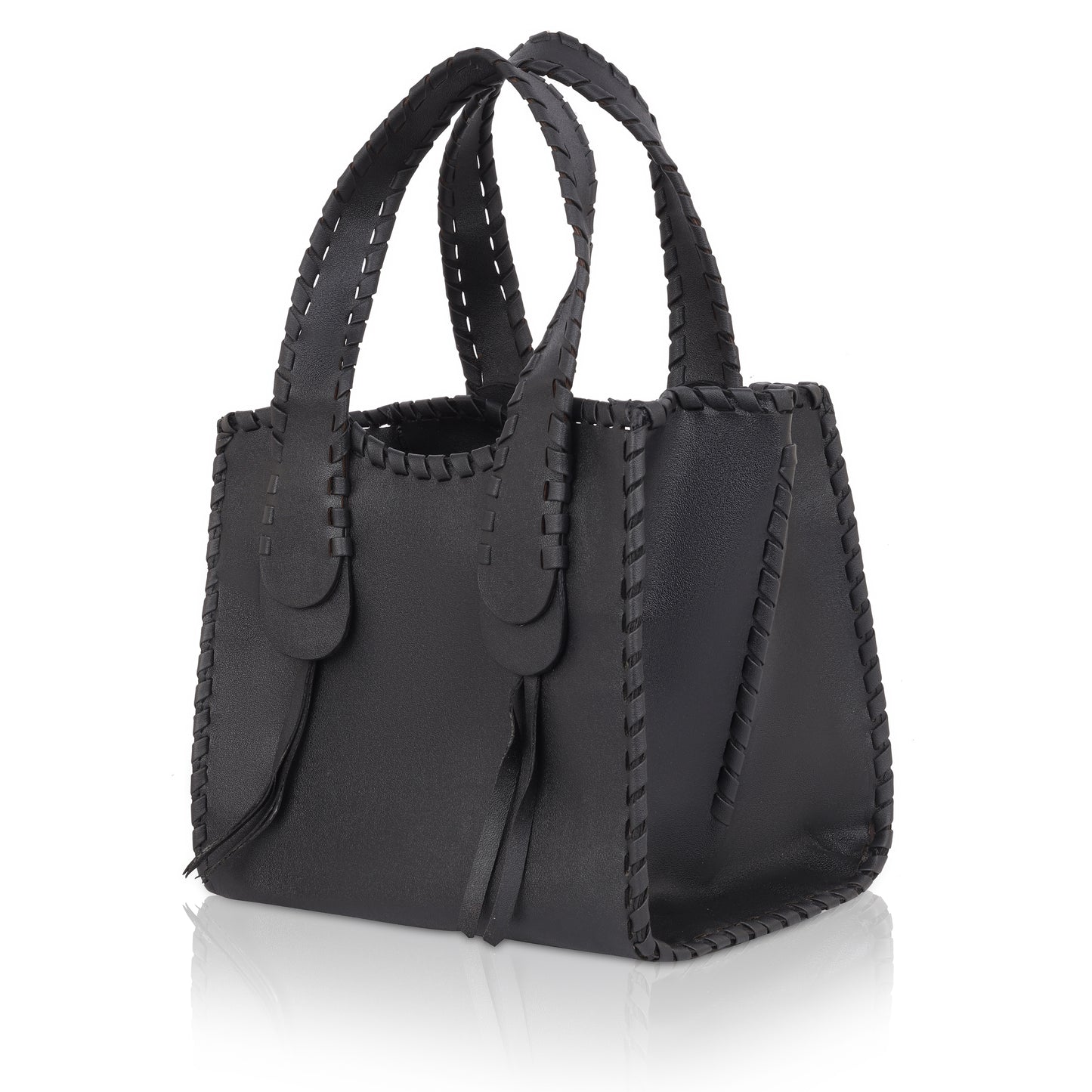 Denion Stylish Black Leather Tote – Handwoven Design Shoulder & Handbag for Women
