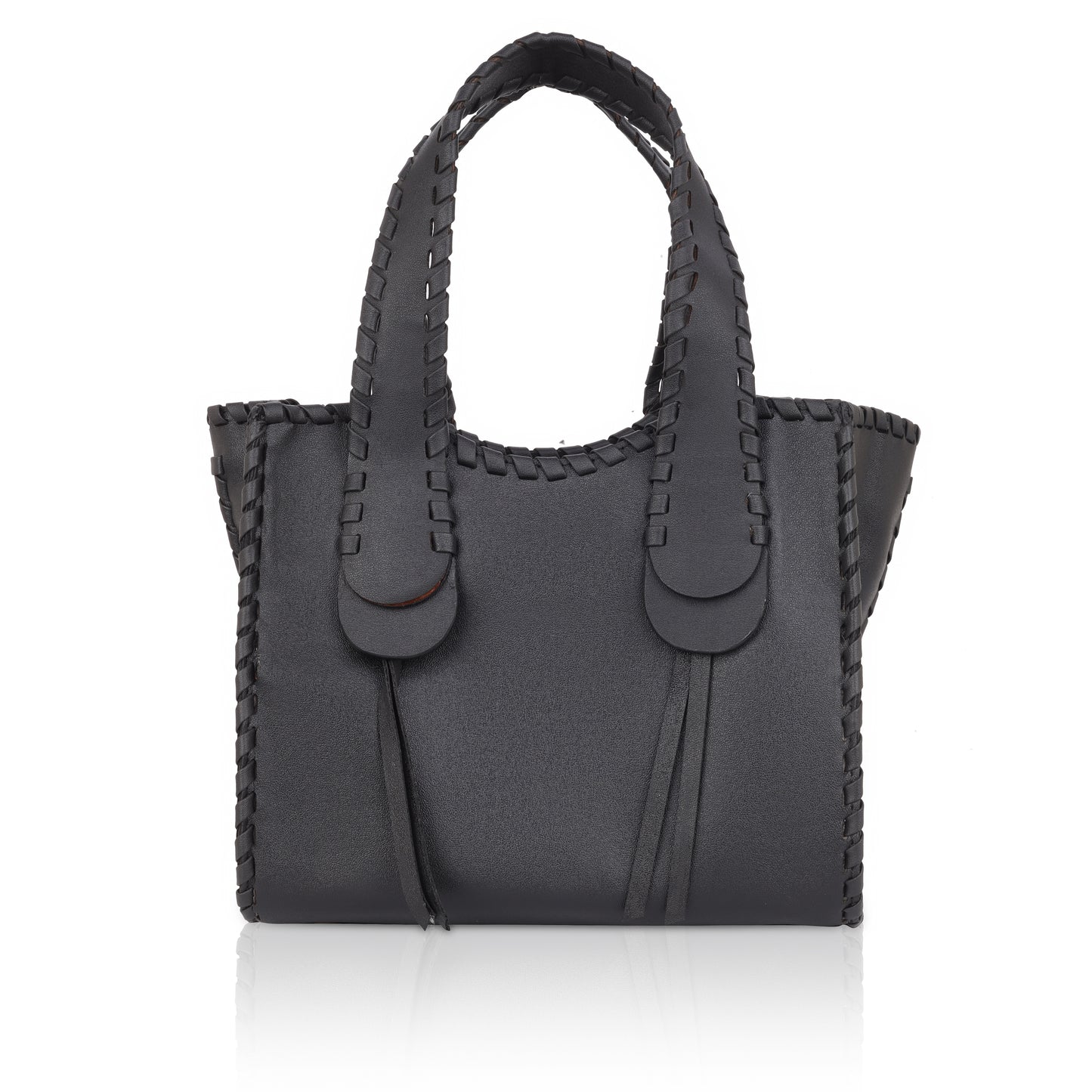 Denion Stylish Black Leather Tote – Handwoven Design Shoulder & Handbag for Women
