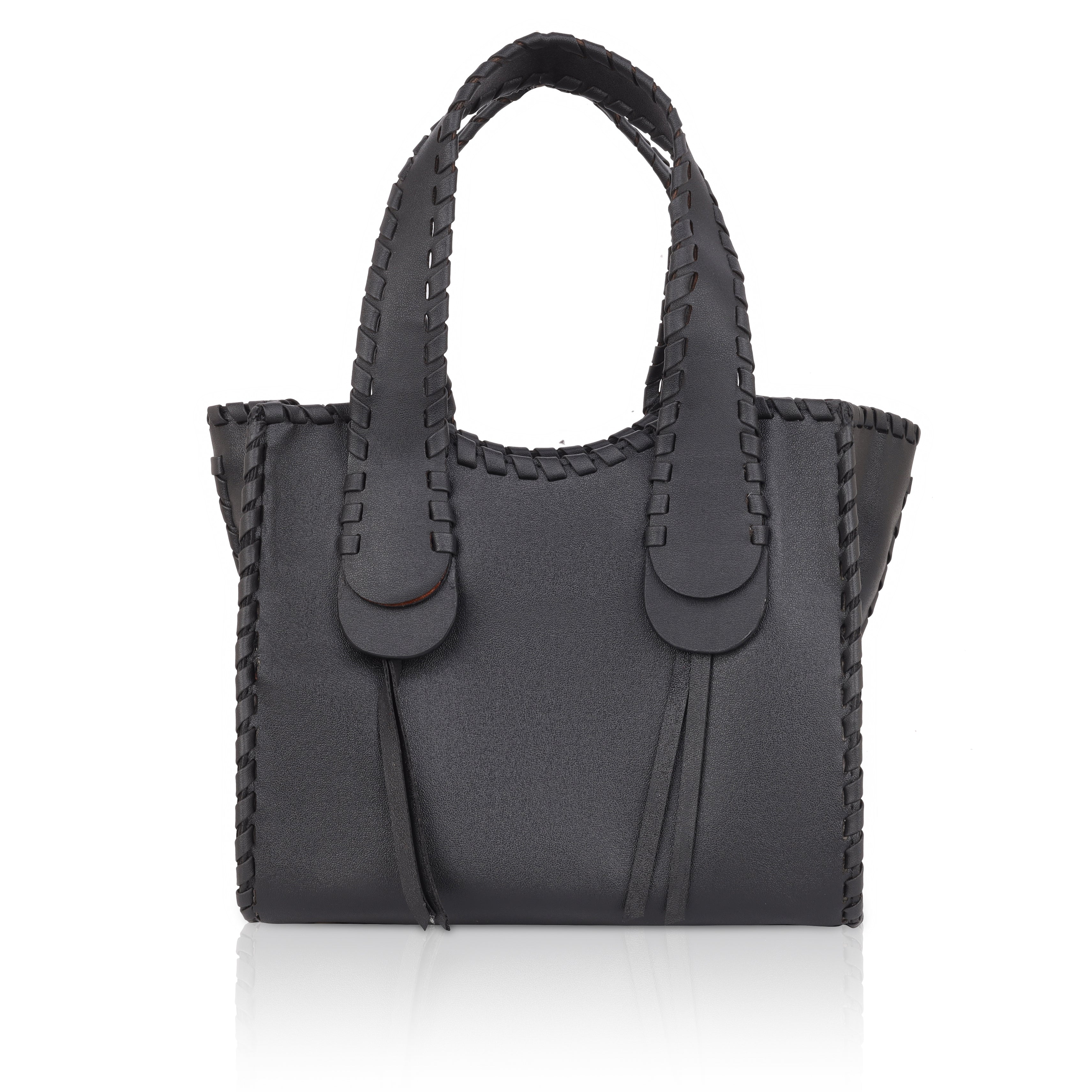 Denion Stylish Black Leather Tote – Handwoven Design Shoulder & Handbag for Women