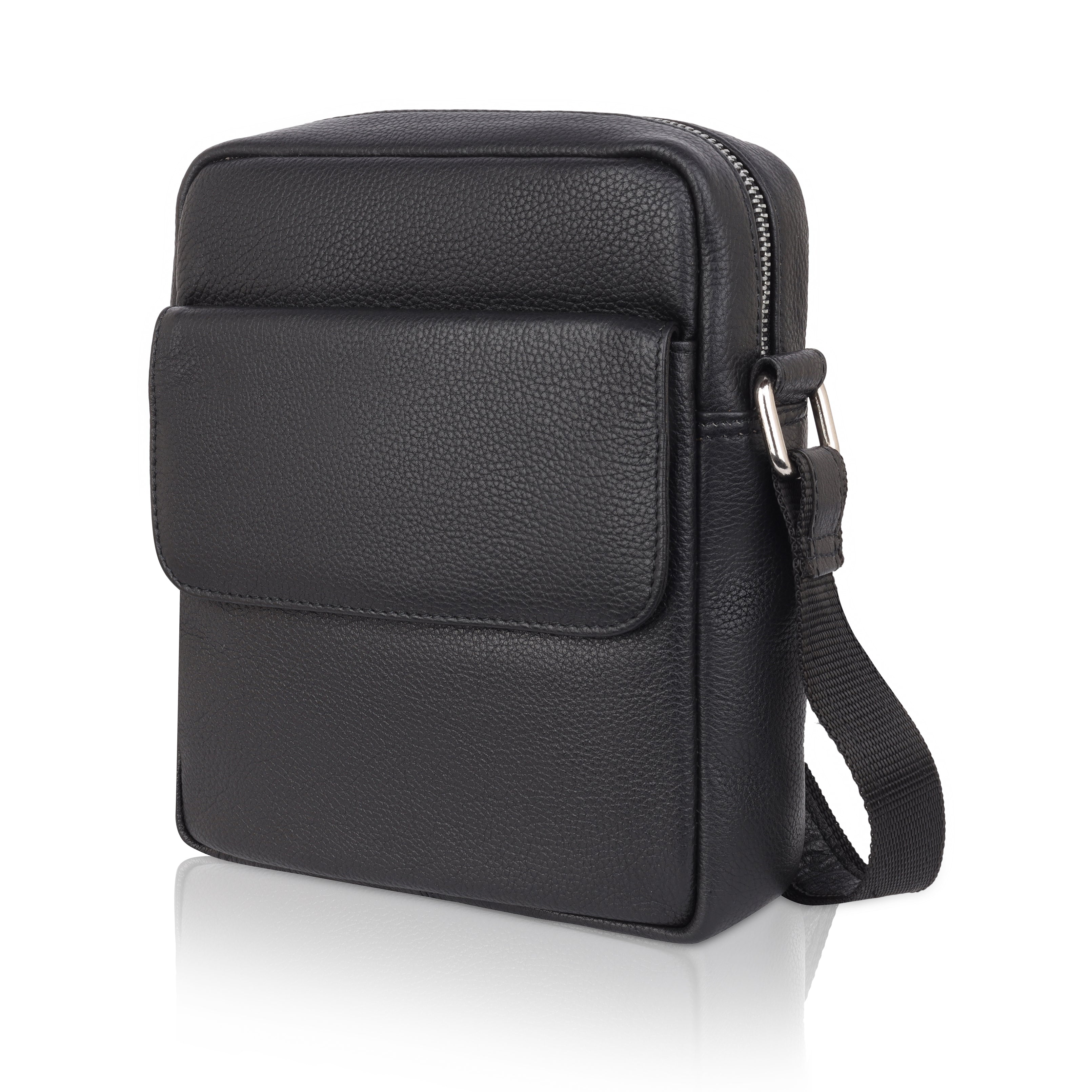 Denion Men’s Black Leather Crossbody Sling Bag – Stylish Shoulder & Messenger Bag for Travel, Office & Everyday Use
