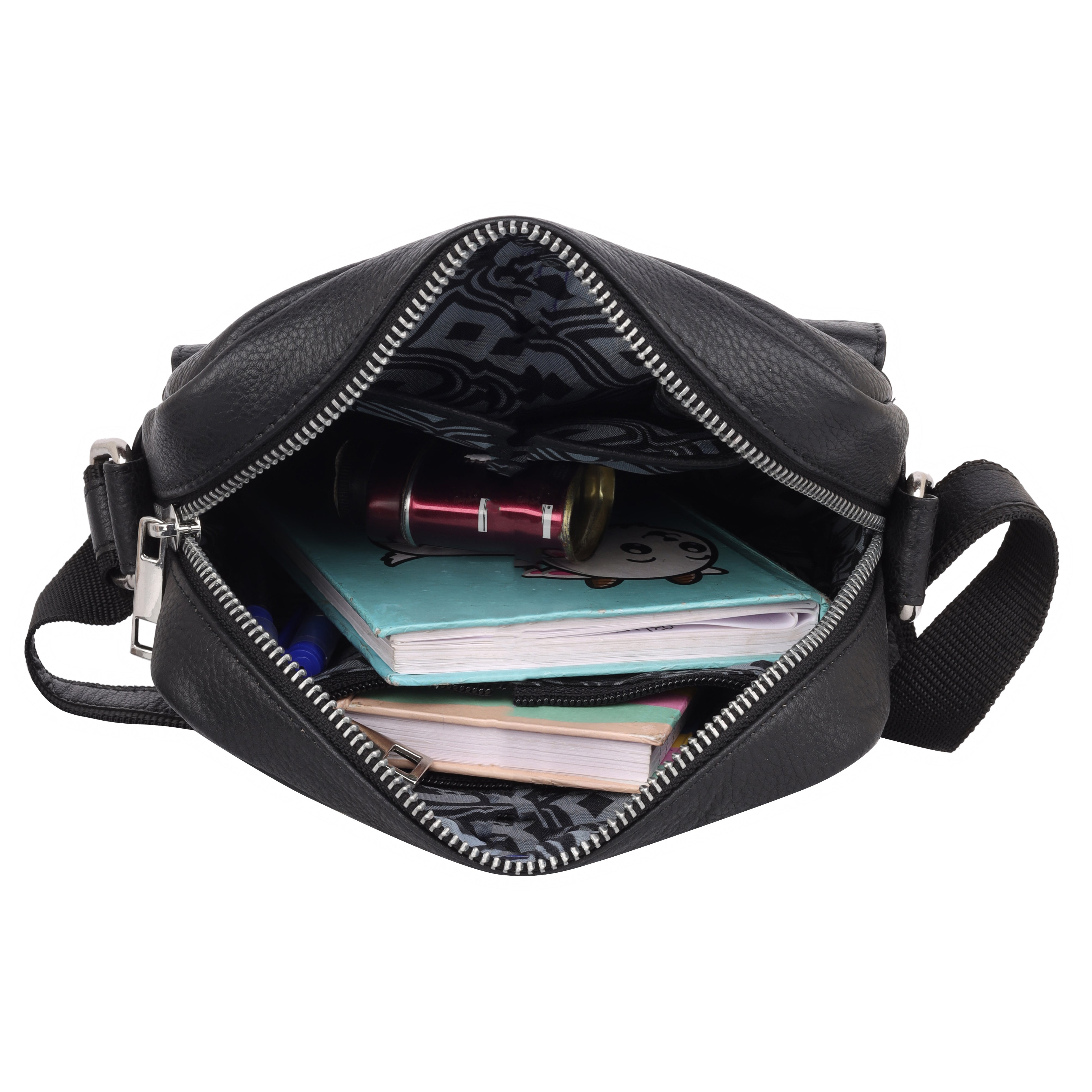 Denion Men’s Black Leather Crossbody Sling Bag – Stylish Shoulder & Messenger Bag for Travel, Office & Everyday Use