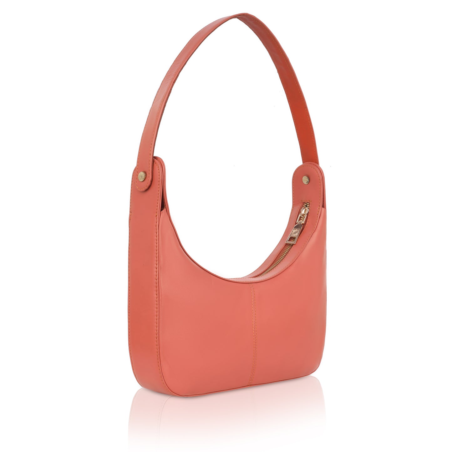 Denion Coral Orange Leather Shoulder & Underarm Bag – Chic Handbag for Women