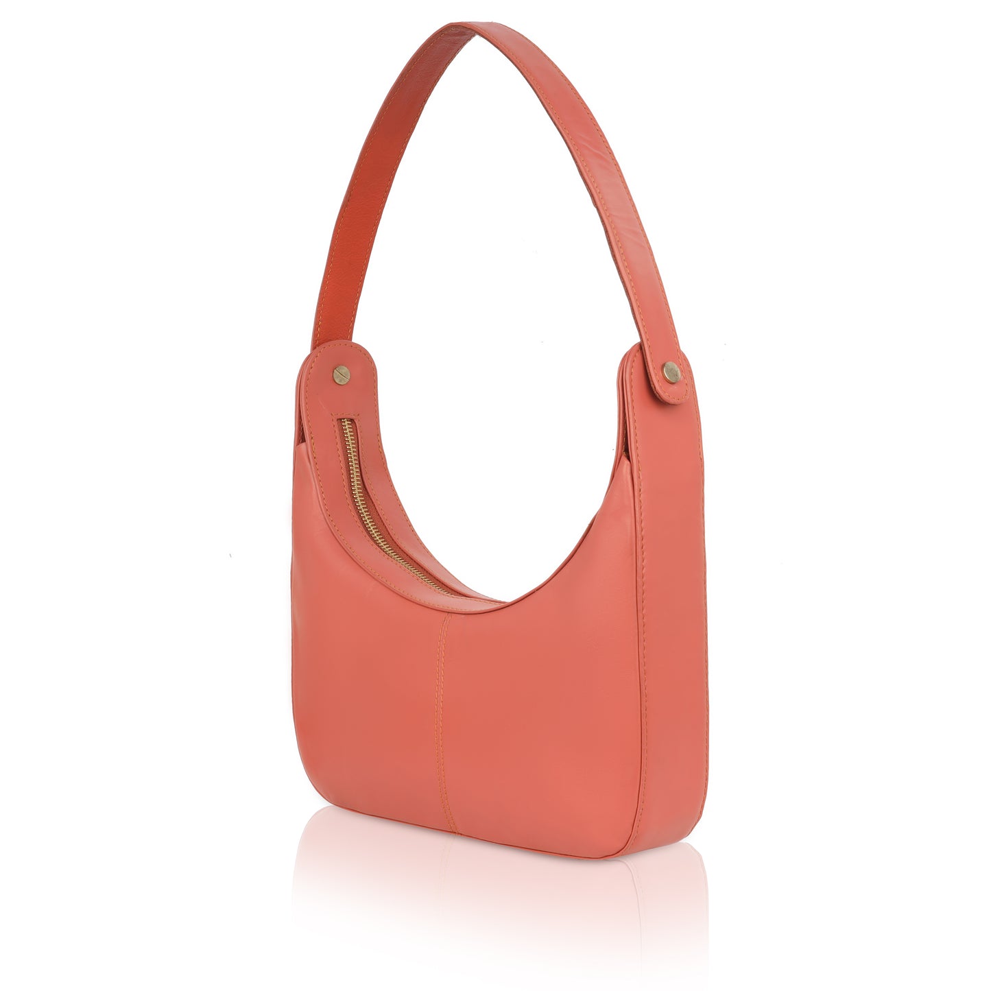 Denion Coral Orange Leather Shoulder & Underarm Bag – Chic Handbag for Women