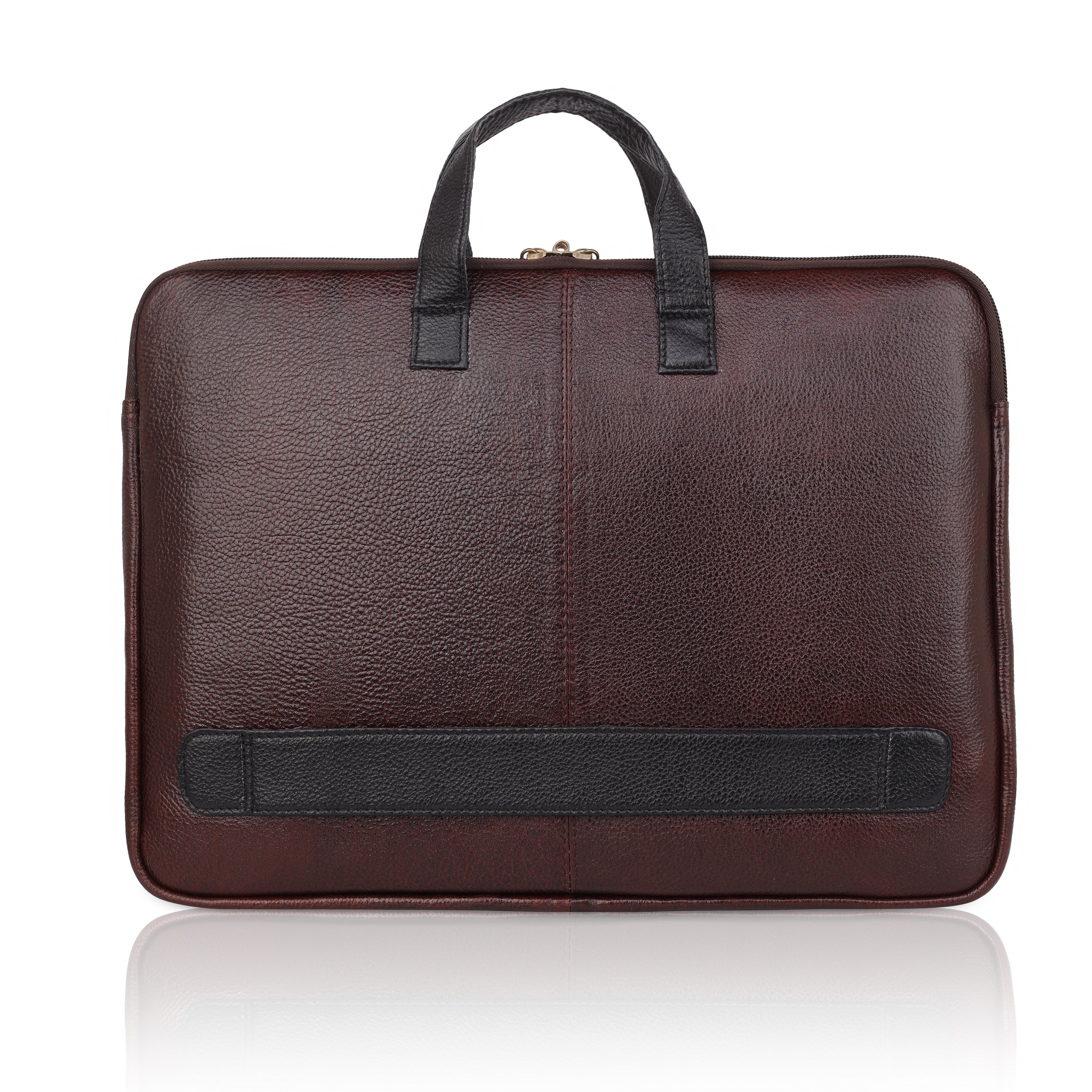Denion Classic Brown Leather Laptop Bag with Dual Handles