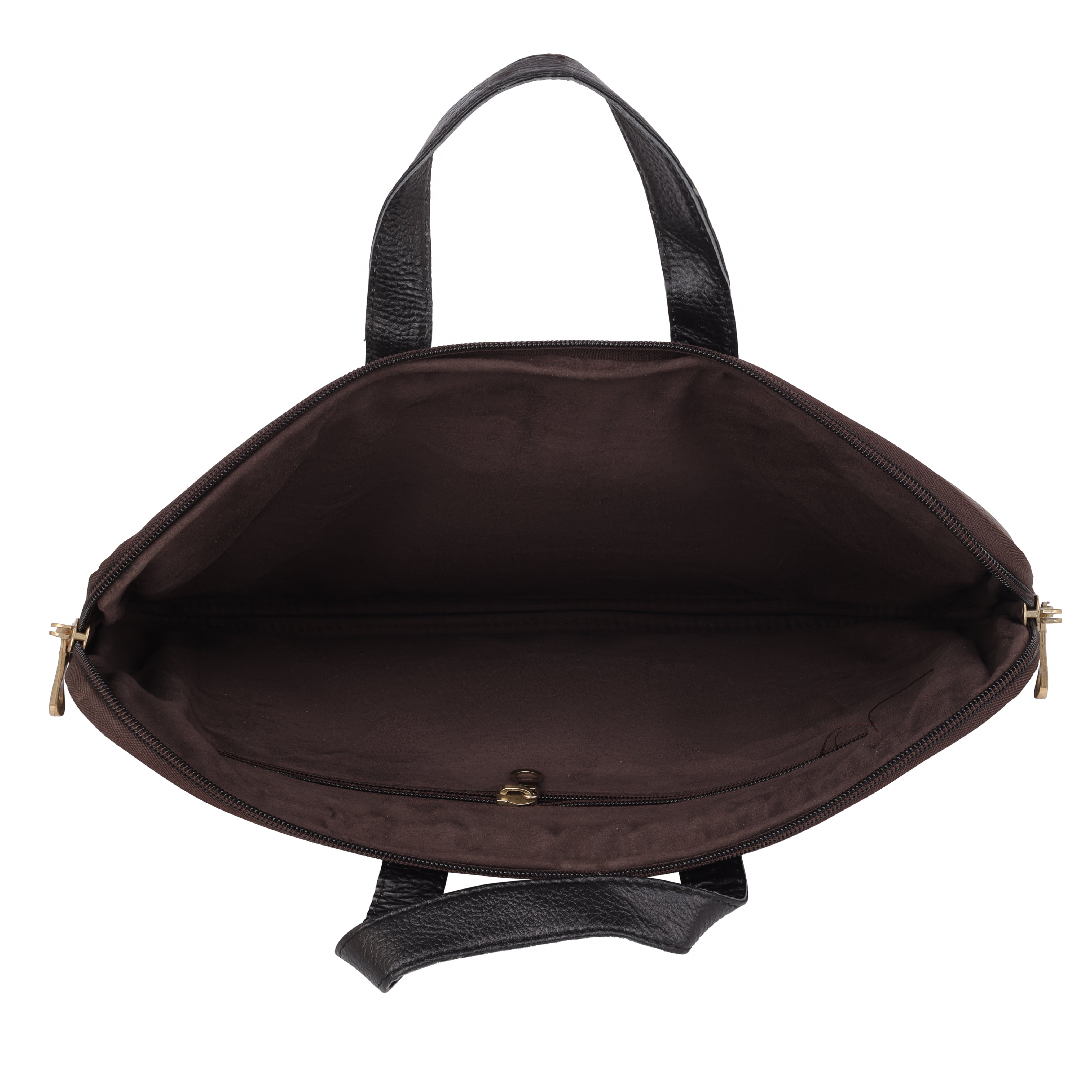 Denion Classic Brown Leather Laptop Bag with Dual Handles