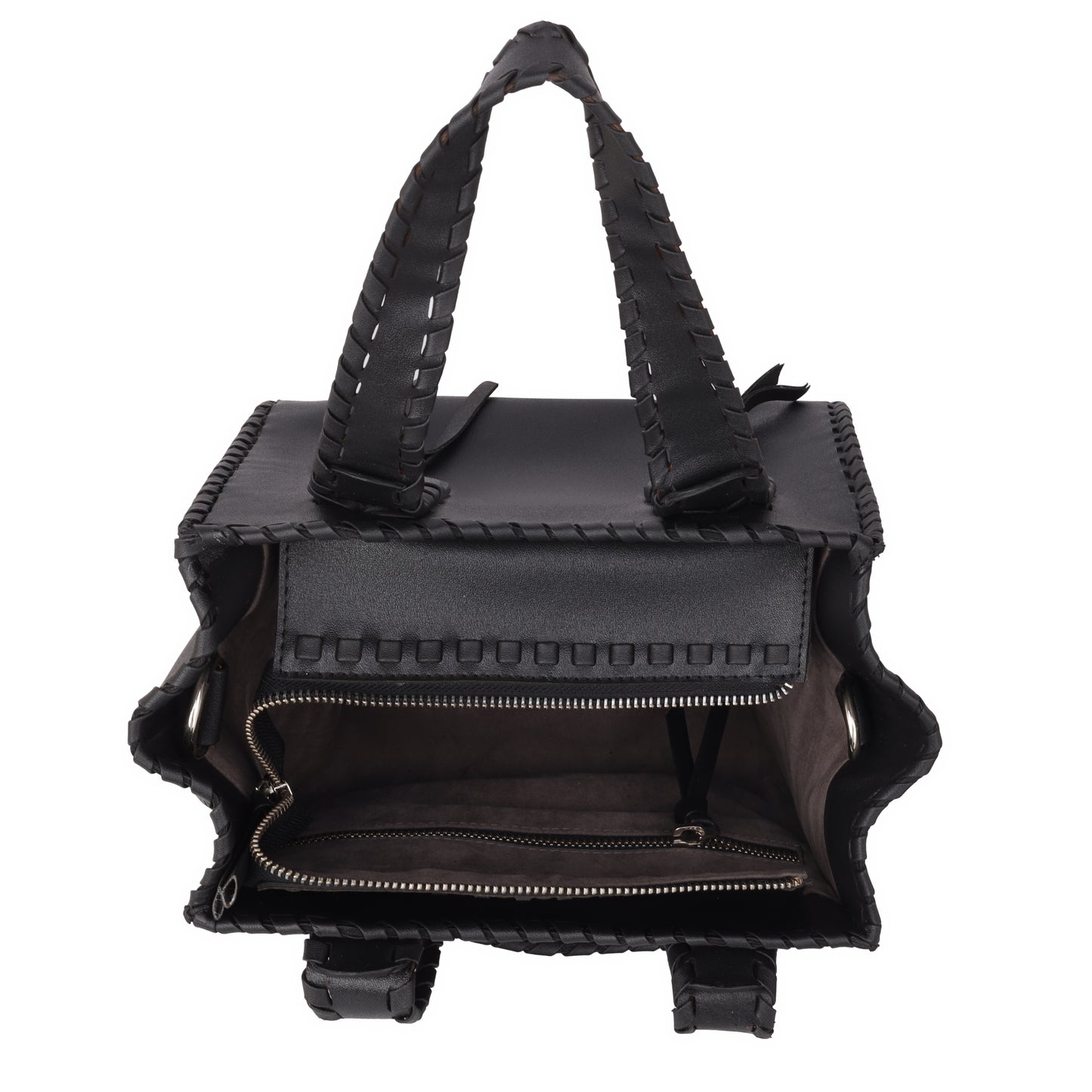 Denion Stylish Black Leather Tote – Handwoven Design Shoulder & Handbag for Women