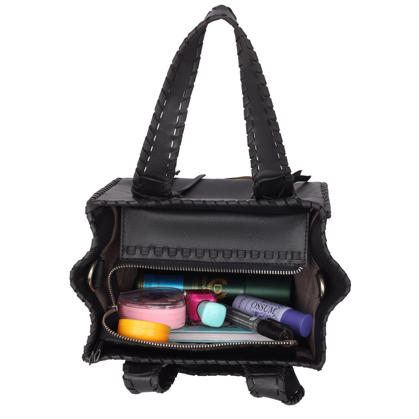 Denion Stylish Black Leather Tote – Handwoven Design Shoulder & Handbag for Women