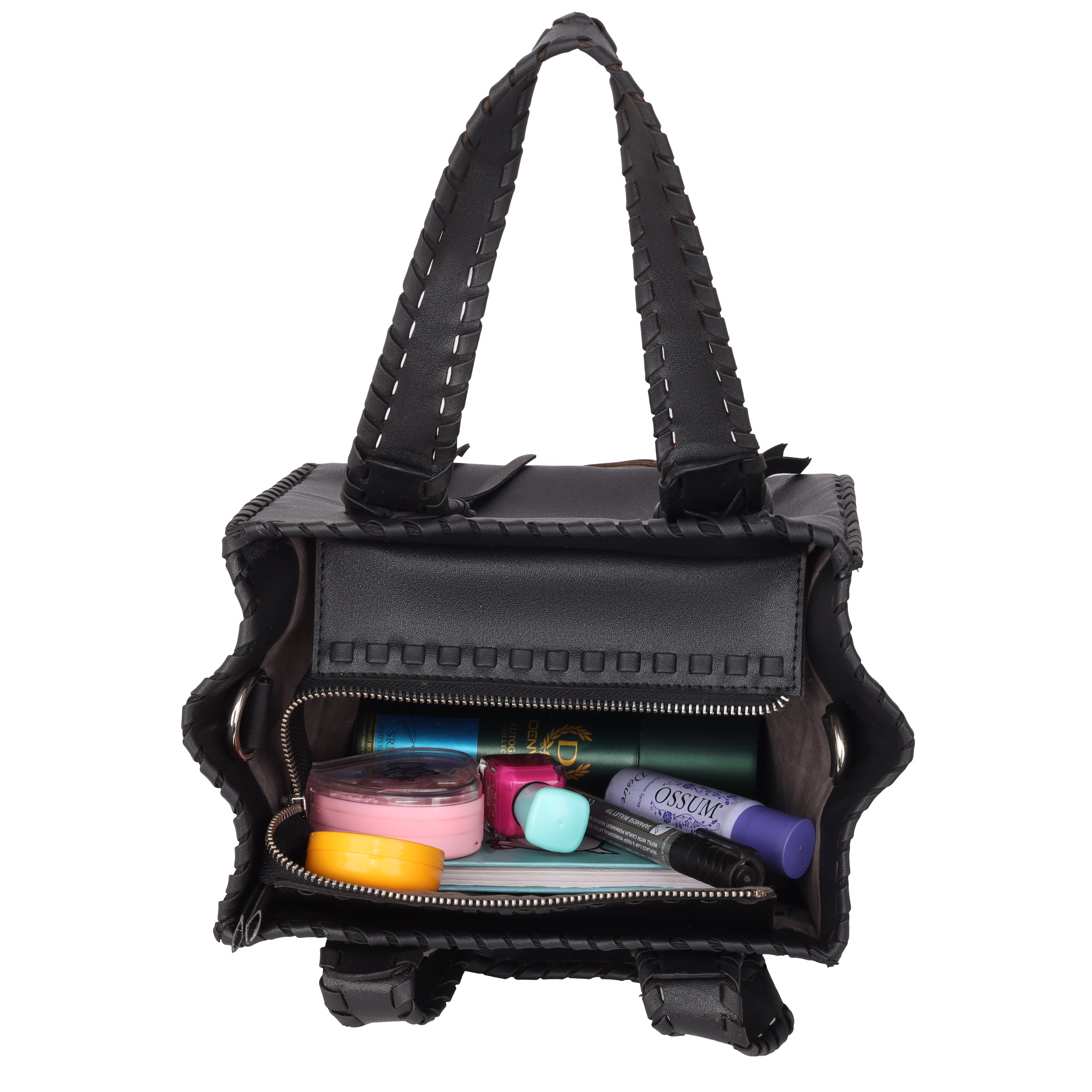 Denion Stylish Black Leather Tote – Handwoven Design Shoulder & Handbag for Women