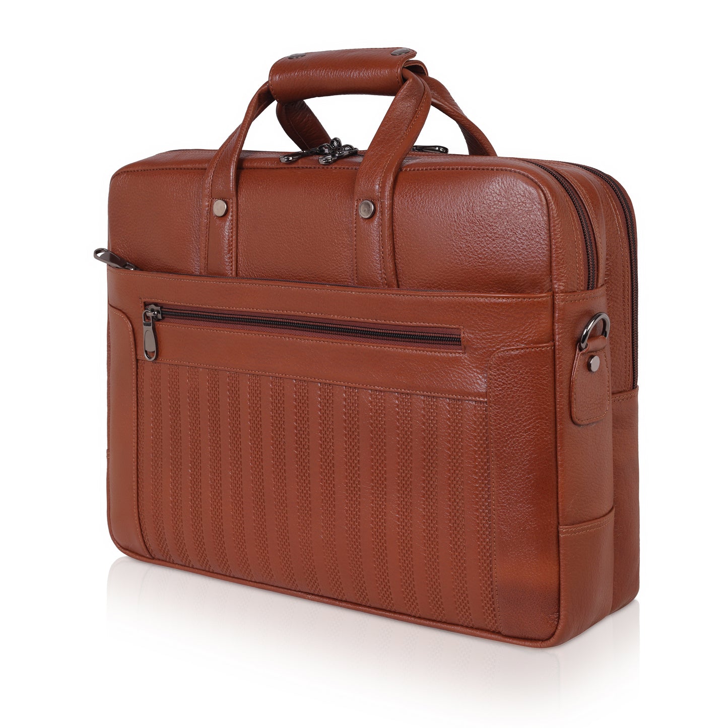 Denion Genuine Tan Leather Laptop Bag with Shoulder Strap – Executive Office Bag