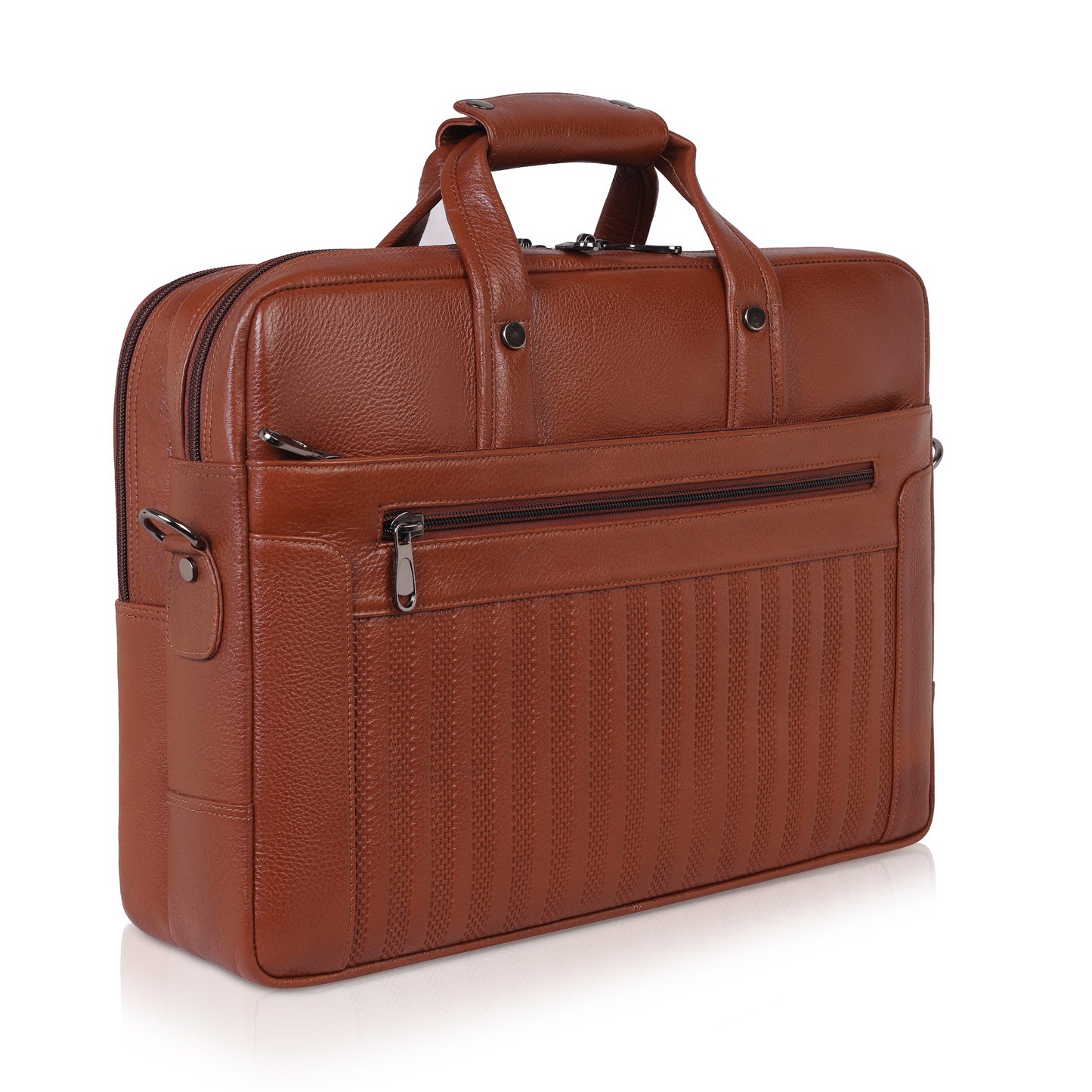 Denion Genuine Tan Leather Laptop Bag with Shoulder Strap – Executive Office Bag