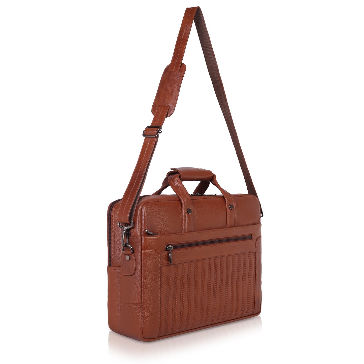 Denion Genuine Tan Leather Laptop Bag with Shoulder Strap – Executive Office Bag