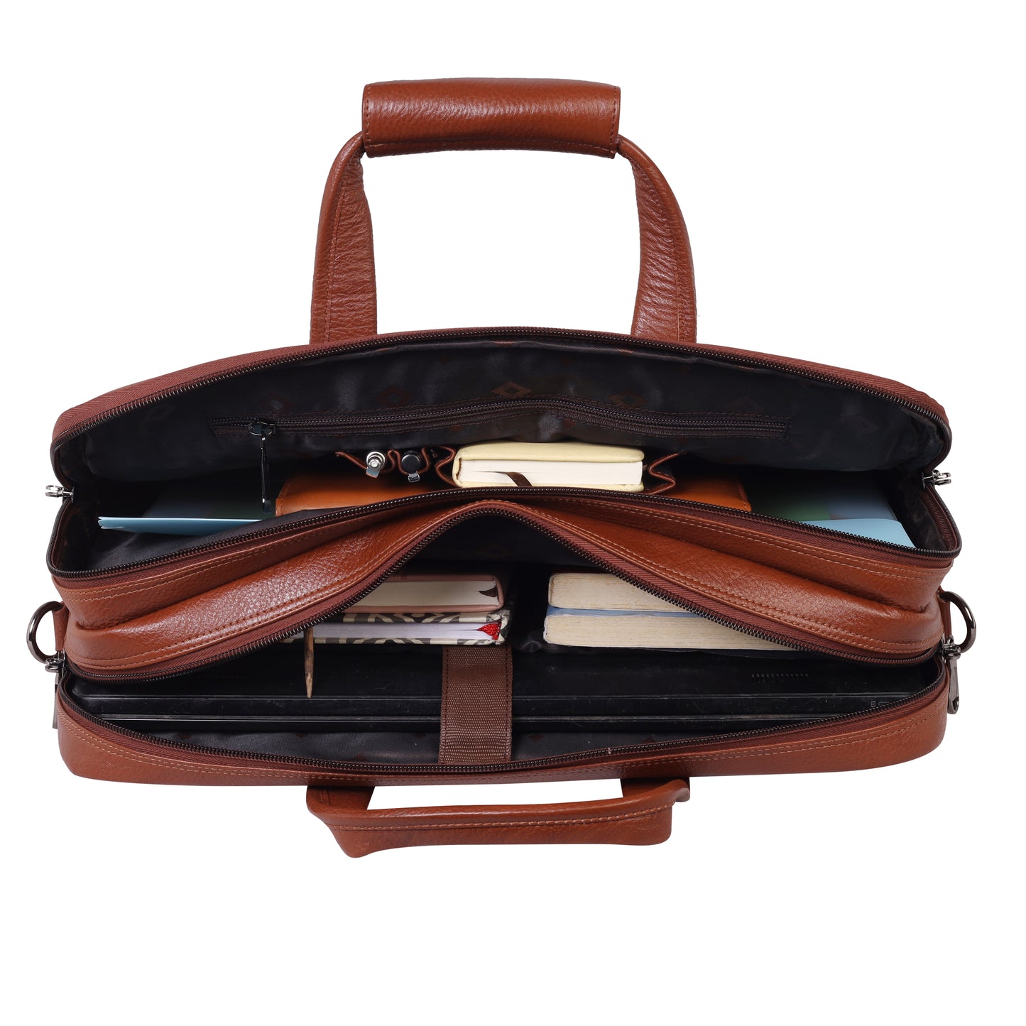 Denion Genuine Tan Leather Laptop Bag with Shoulder Strap – Executive Office Bag