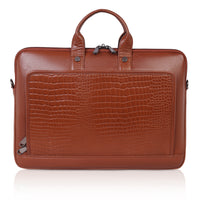 Premium Tan Leather Laptop Bag with Crocodile Design – Denion Business Collection