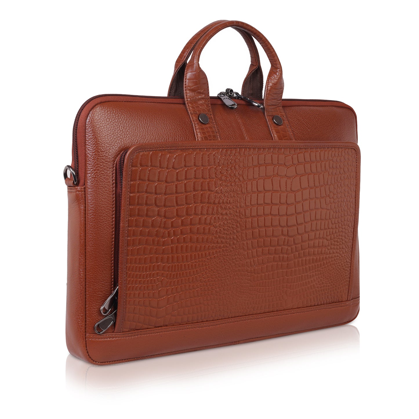 Premium Tan Leather Laptop Bag with Crocodile Design – Denion Business Collection