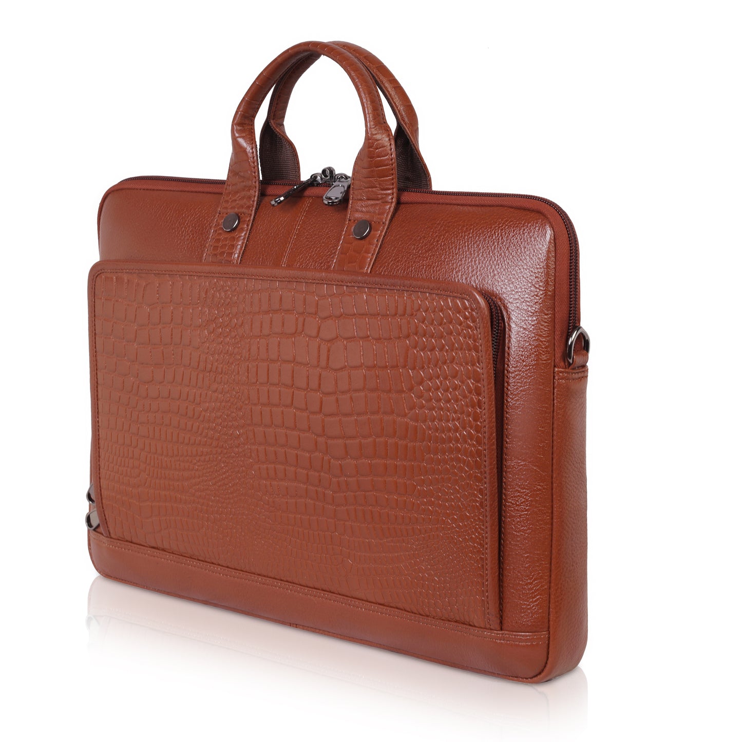 Premium Tan Leather Laptop Bag with Crocodile Design – Denion Business Collection