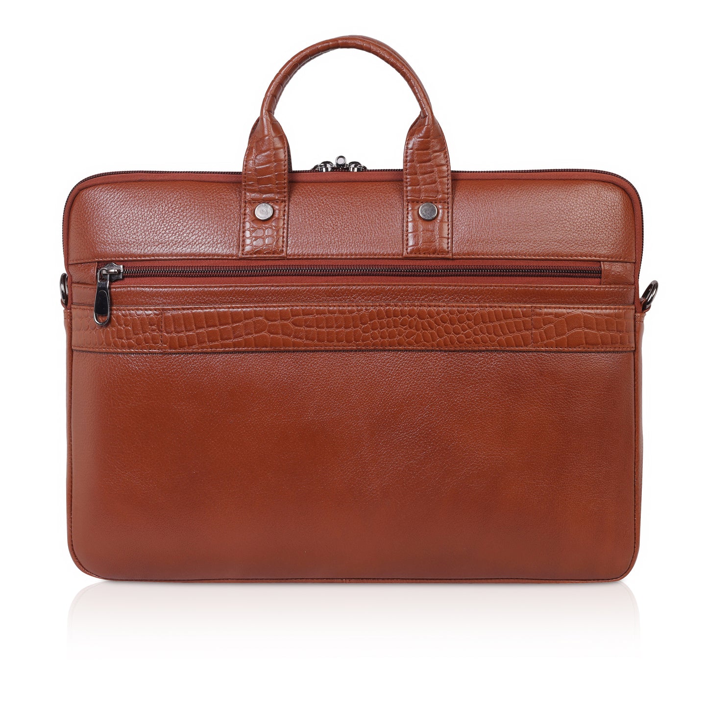 Premium Tan Leather Laptop Bag with Crocodile Design – Denion Business Collection