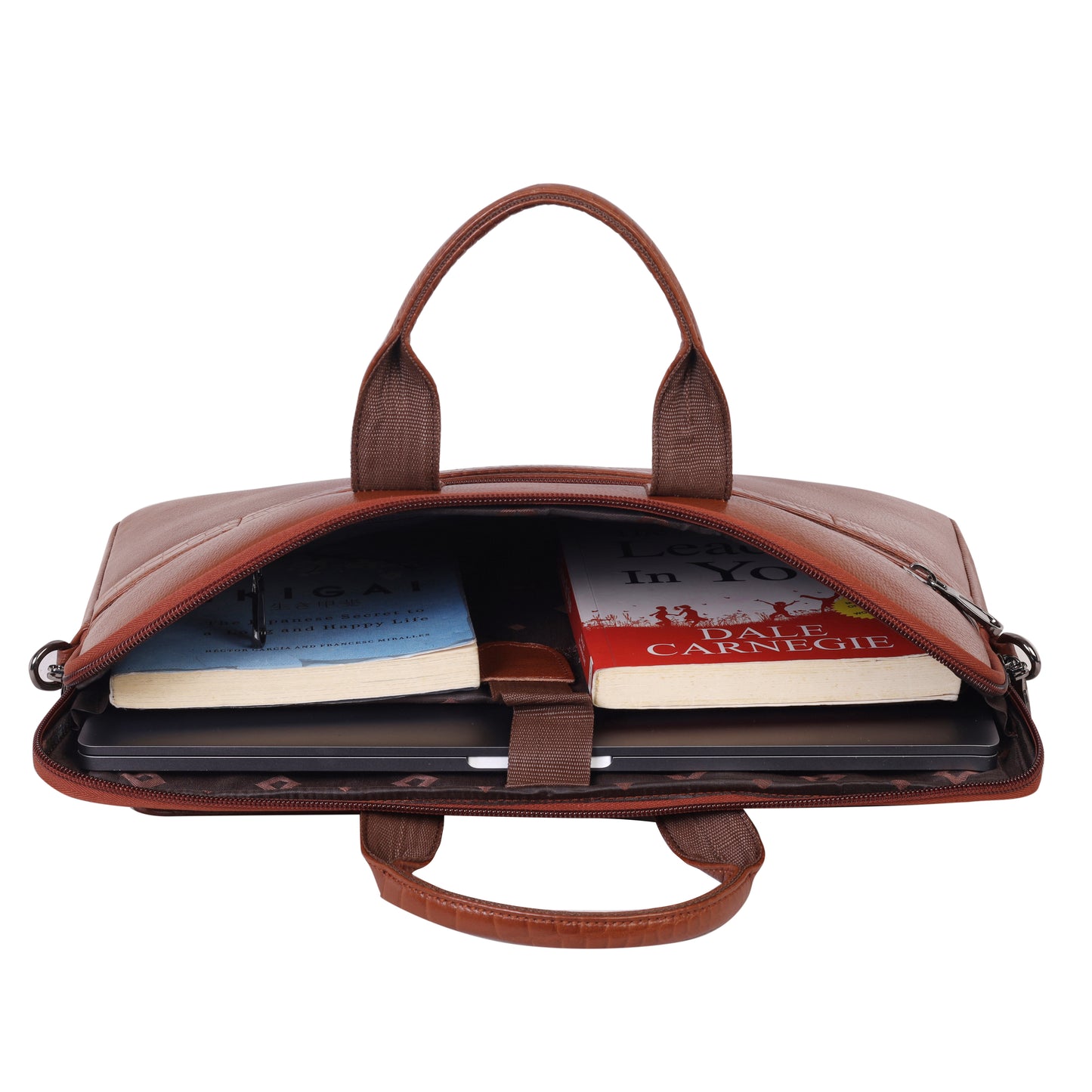 Premium Tan Leather Laptop Bag with Crocodile Design – Denion Business Collection