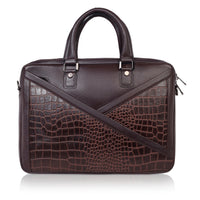 Denion 16-Inch Genuine Leather Laptop Bag – Crocodile Textured Design, Brown
