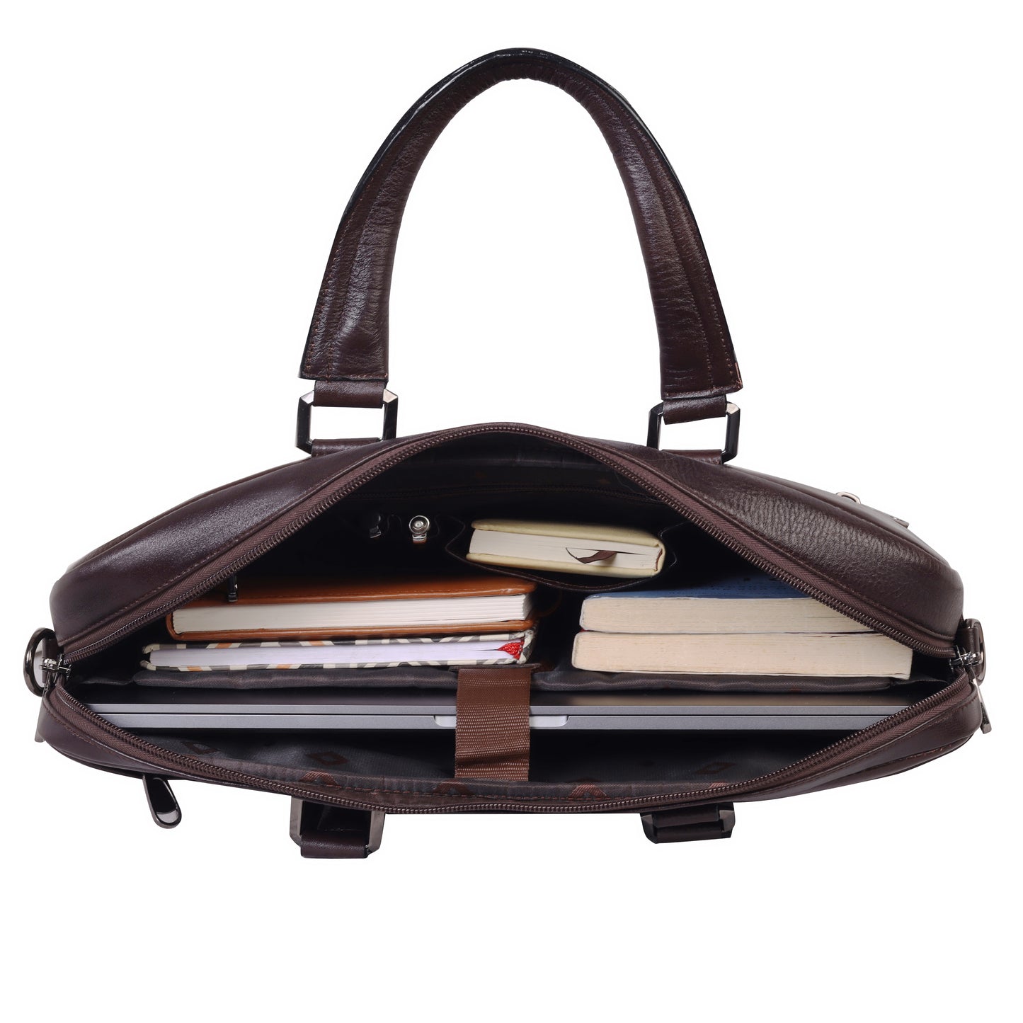 Denion 16-Inch Genuine Leather Laptop Bag – Crocodile Textured Design, Brown