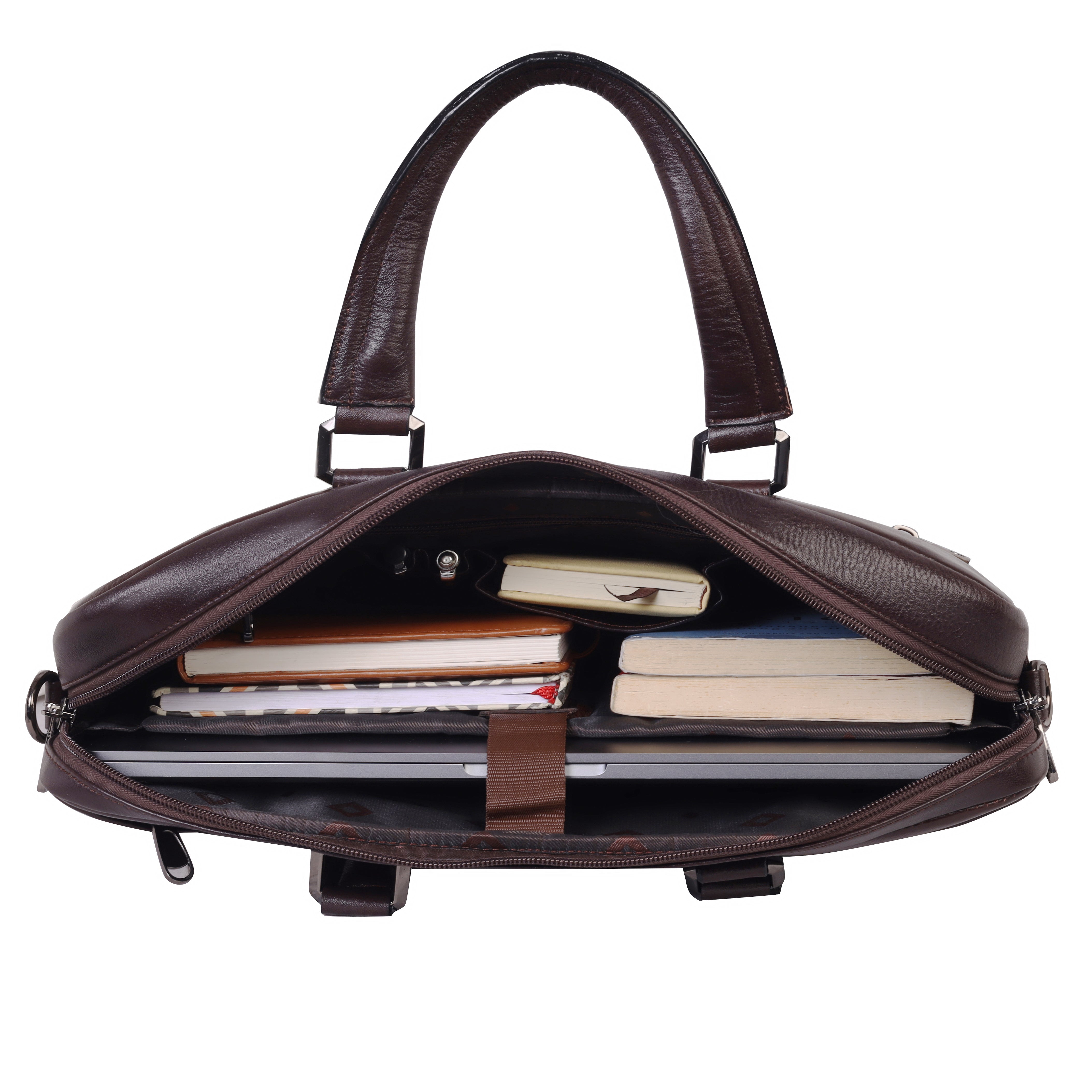 Denion 16-Inch Genuine Leather Laptop Bag – Crocodile Textured Design, Brown