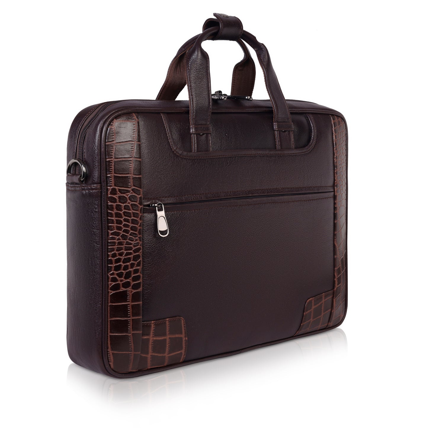 Luxury Dark Brown Leather Laptop Bag with Crocodile-Embossed Design – 16 Inch Business Bag