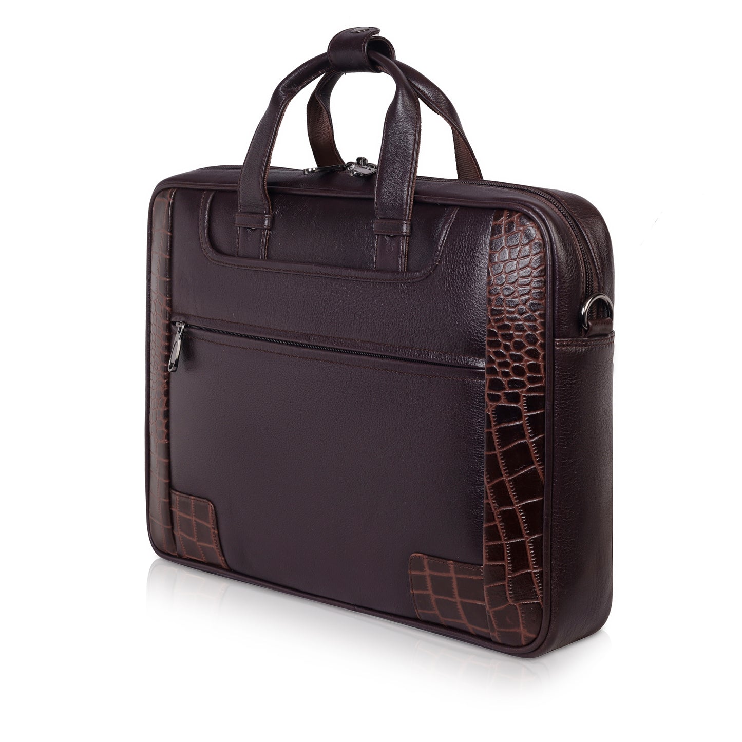 Luxury Dark Brown Leather Laptop Bag with Crocodile-Embossed Design – 16 Inch Business Bag