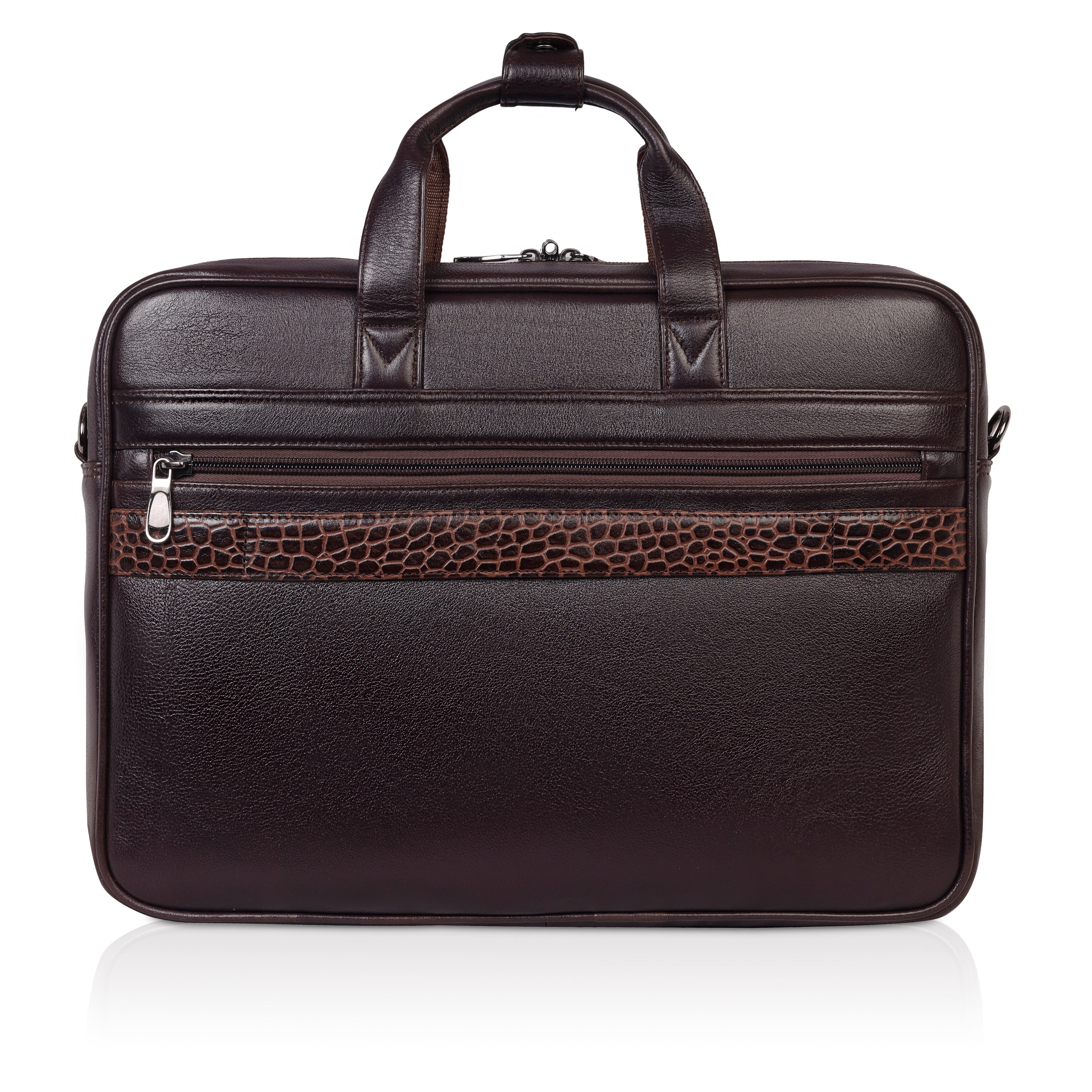Luxury Dark Brown Leather Laptop Bag with Crocodile-Embossed Design – 16 Inch Business Bag