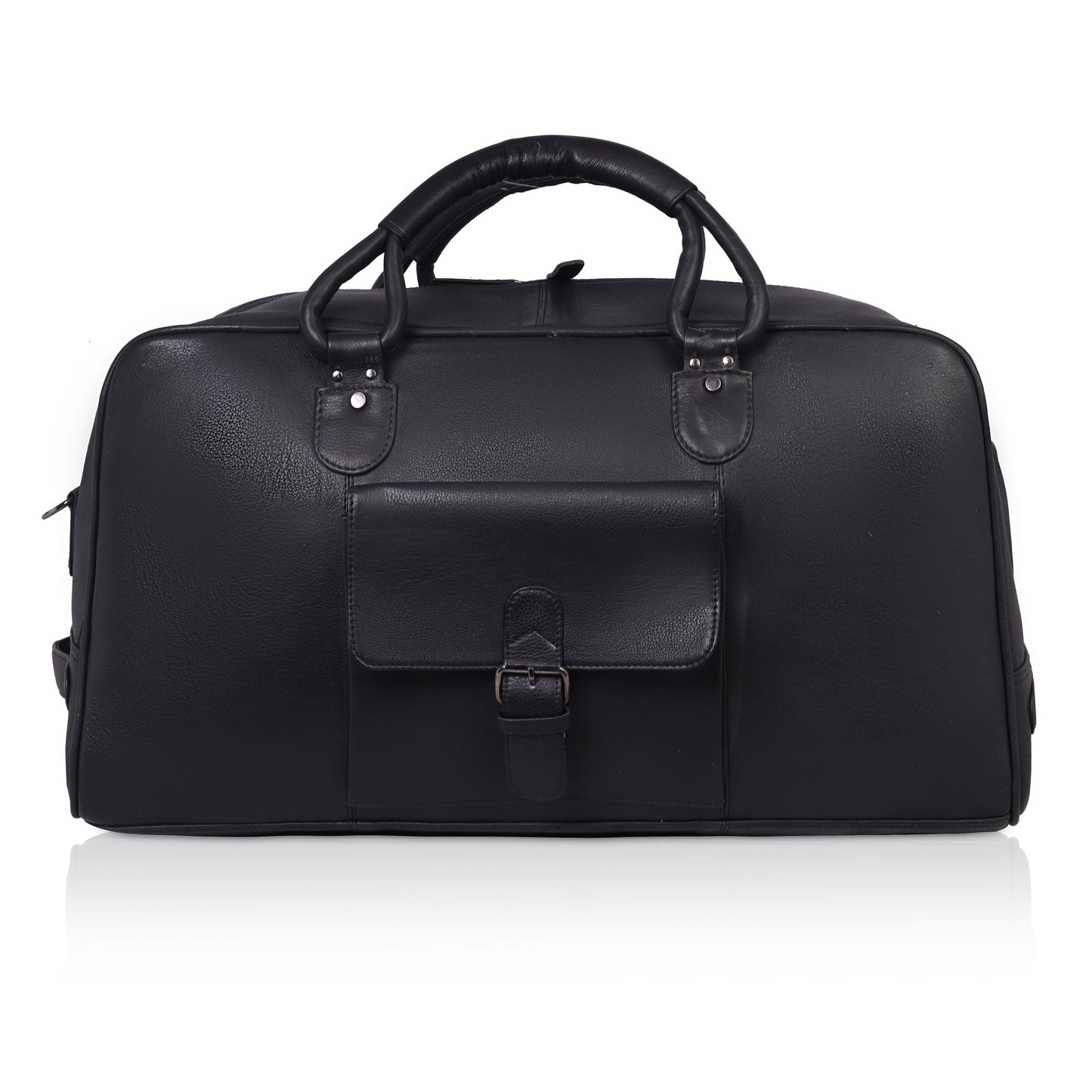 Denion Classic Black Leather Travel Duffel Bag with Shoulder Strap – Spacious Overnight & Weekender Bag"
