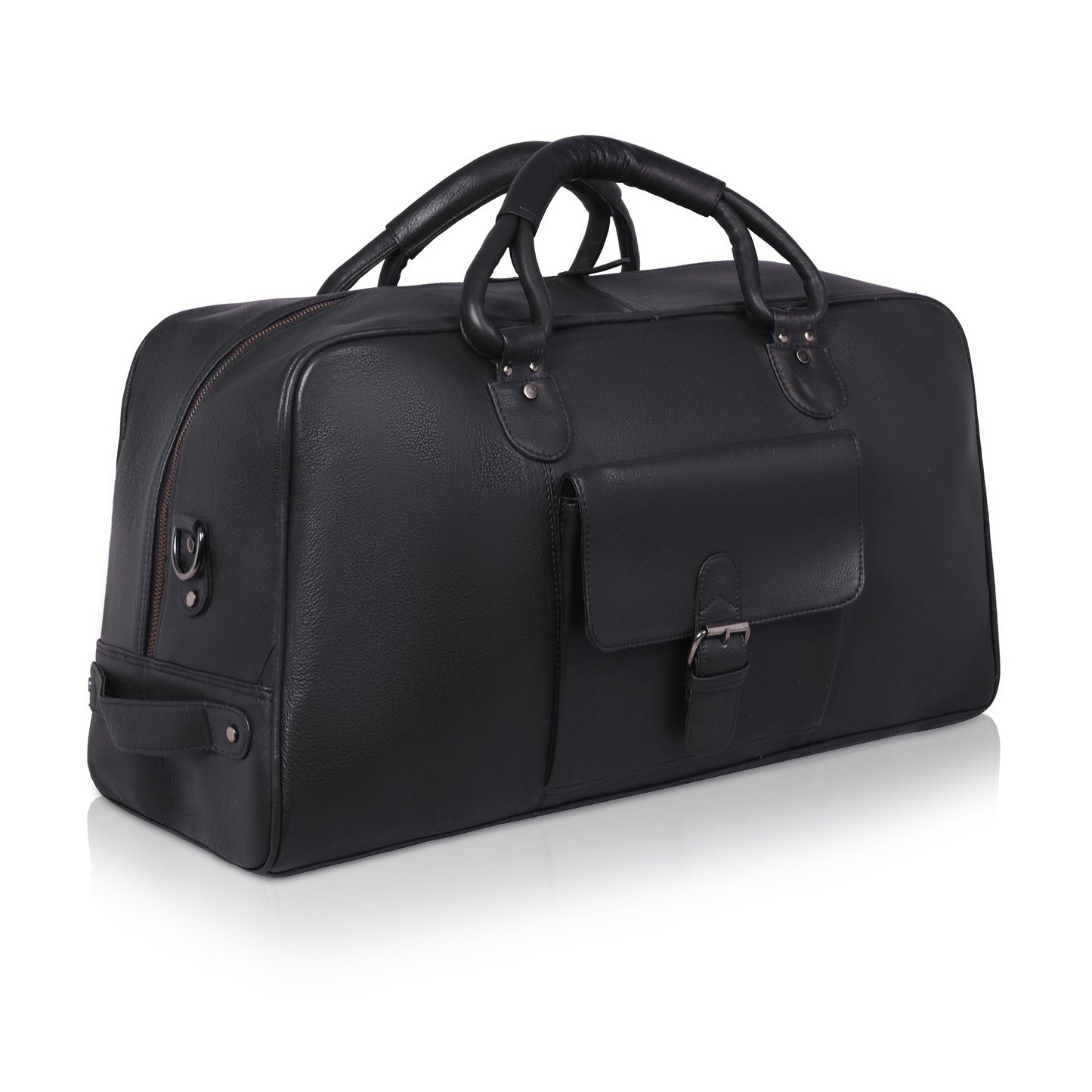 Denion Classic Black Leather Travel Duffel Bag with Shoulder Strap – Spacious Overnight & Weekender Bag"