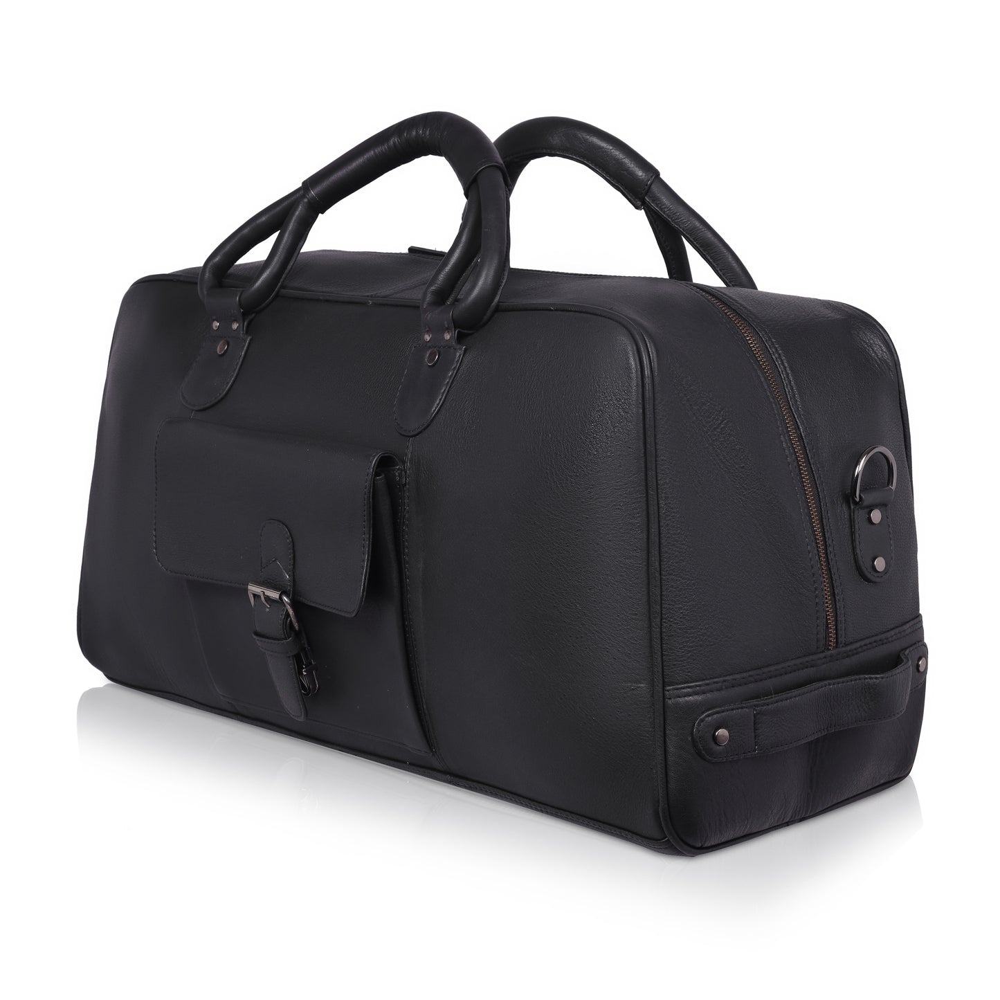 Denion Classic Black Leather Travel Duffel Bag with Shoulder Strap – Spacious Overnight & Weekender Bag"