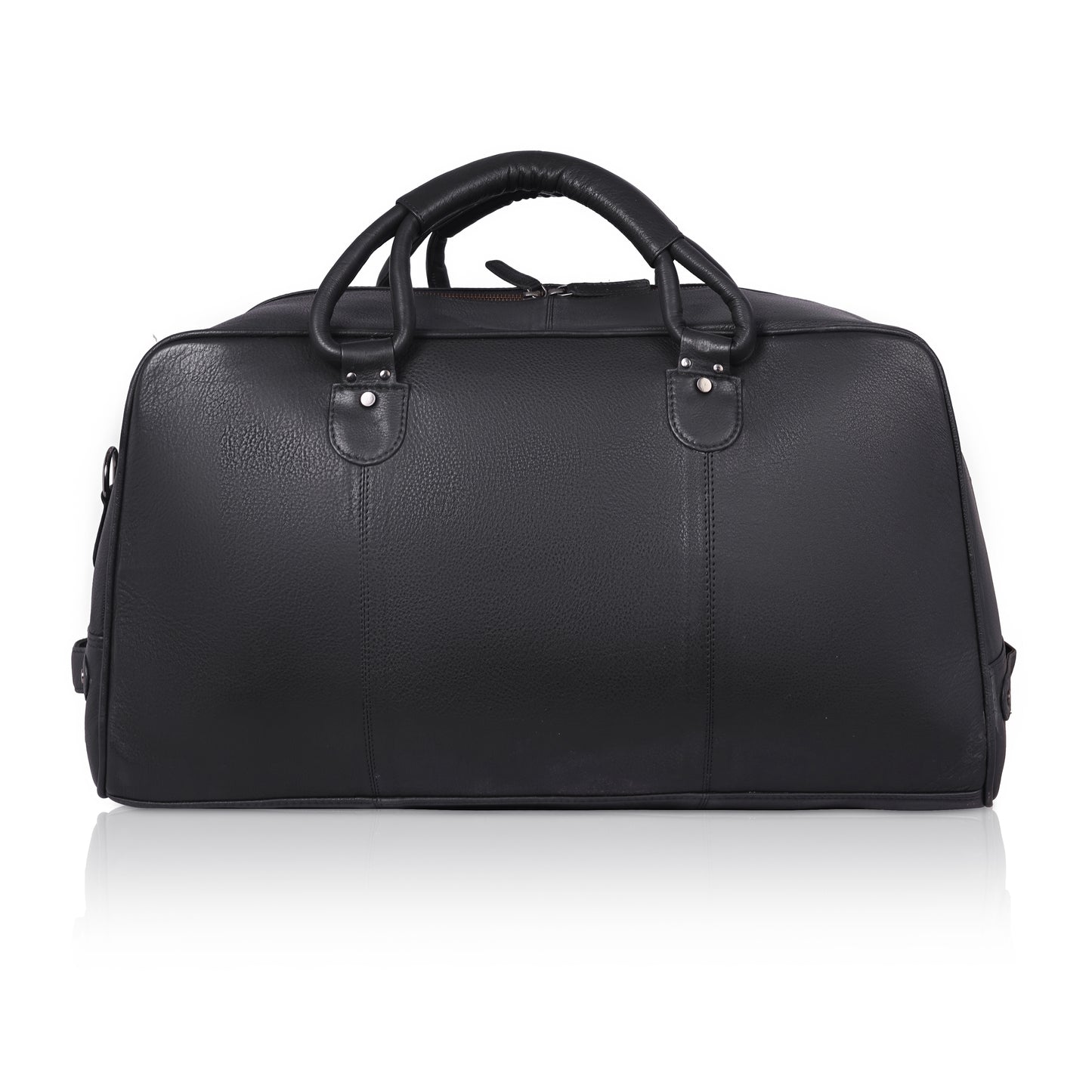 Denion Classic Black Leather Travel Duffel Bag with Shoulder Strap – Spacious Overnight & Weekender Bag"