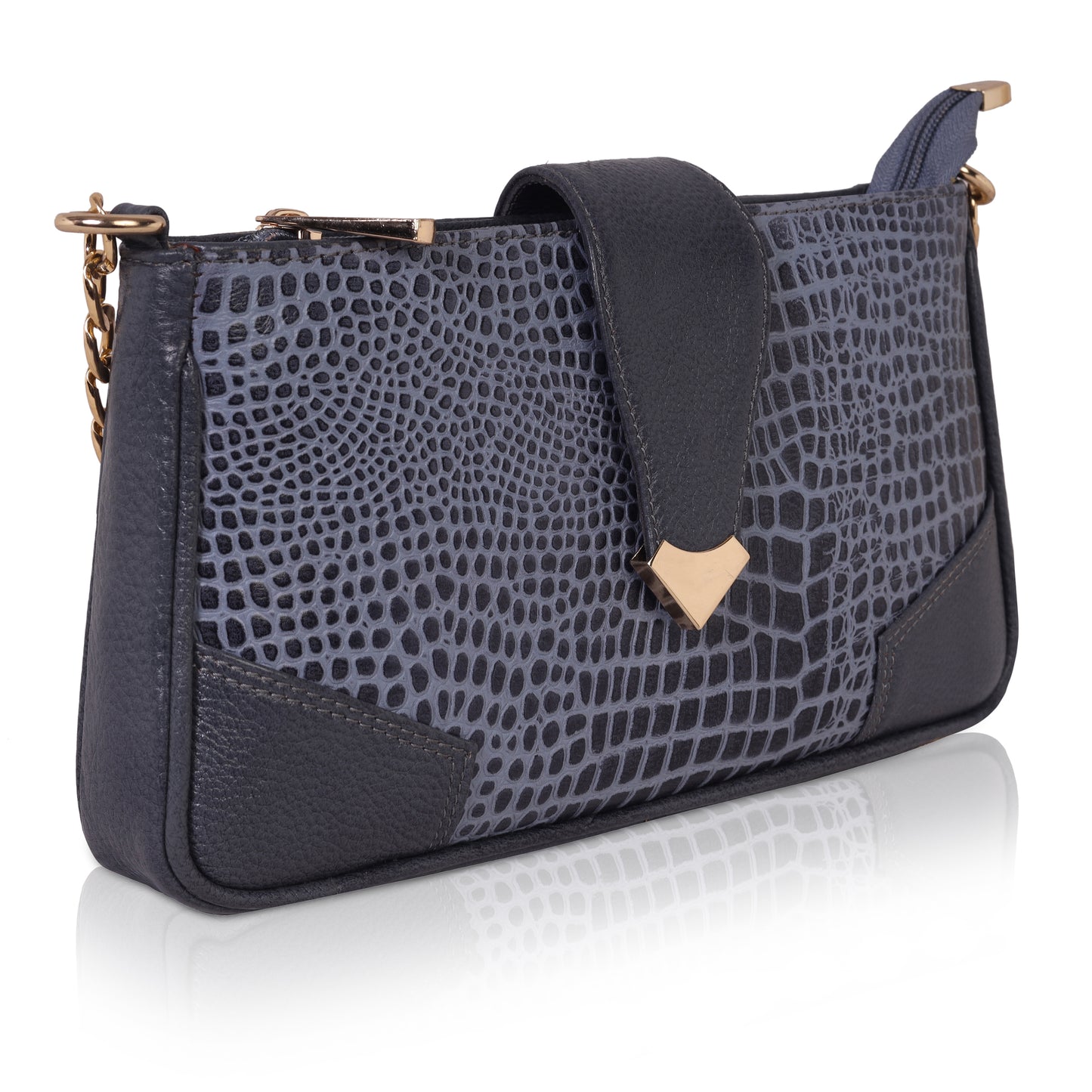 👜 Denion Elegant Croc-Textured Leather Sling Bag – Stylish Shoulder & Crossbody Bag with Gold Chain for Women
