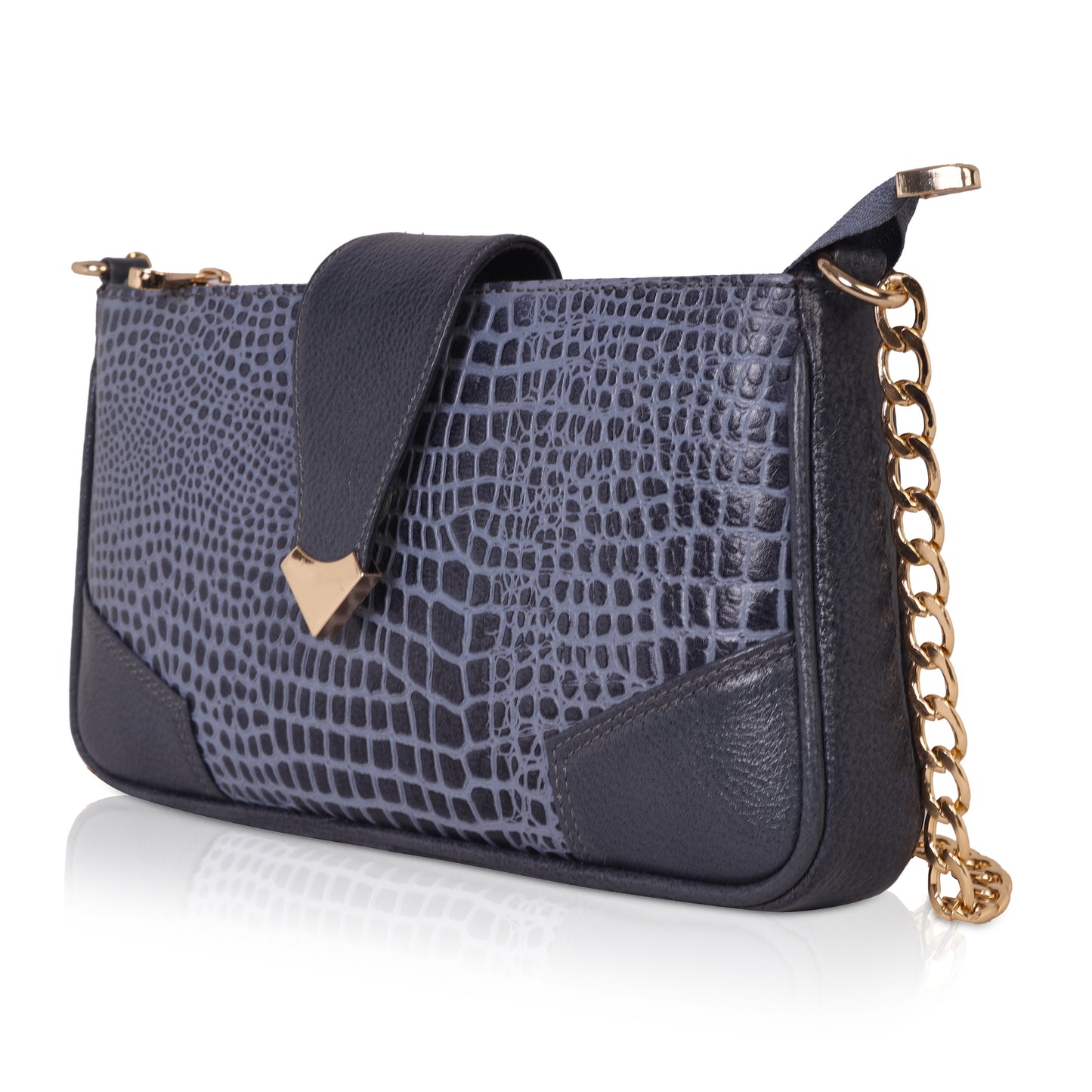 👜 Denion Elegant Croc-Textured Leather Sling Bag – Stylish Shoulder & Crossbody Bag with Gold Chain for Women