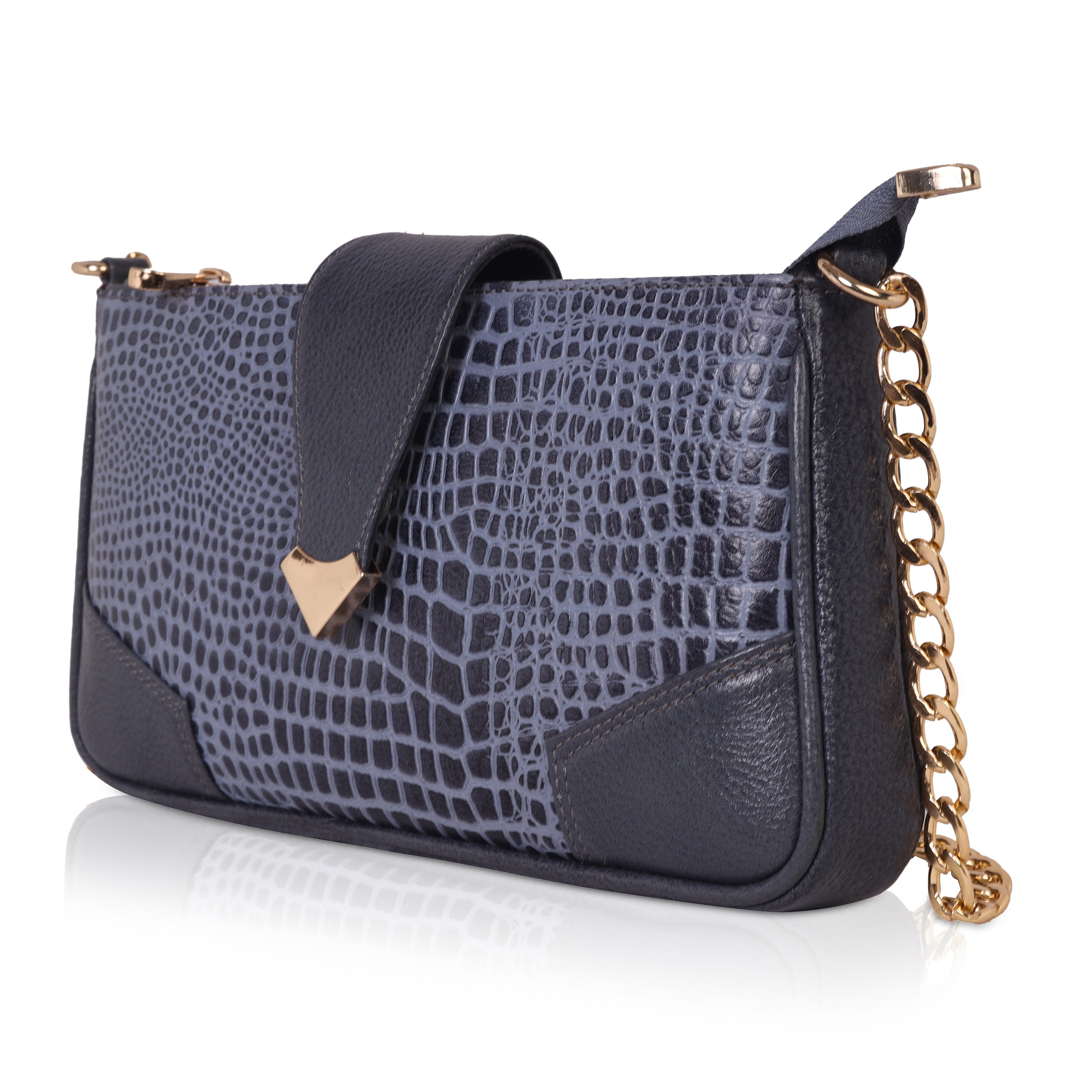 π Denion Elegant Croc-Textured Leather Sling Bag β Stylish Shoulder & Crossbody Bag with Gold Chain for Women