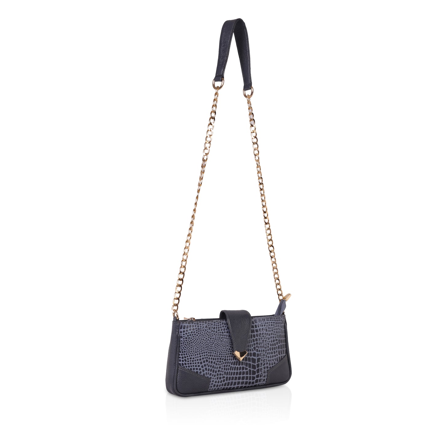 👜 Denion Elegant Croc-Textured Leather Sling Bag – Stylish Shoulder & Crossbody Bag with Gold Chain for Women