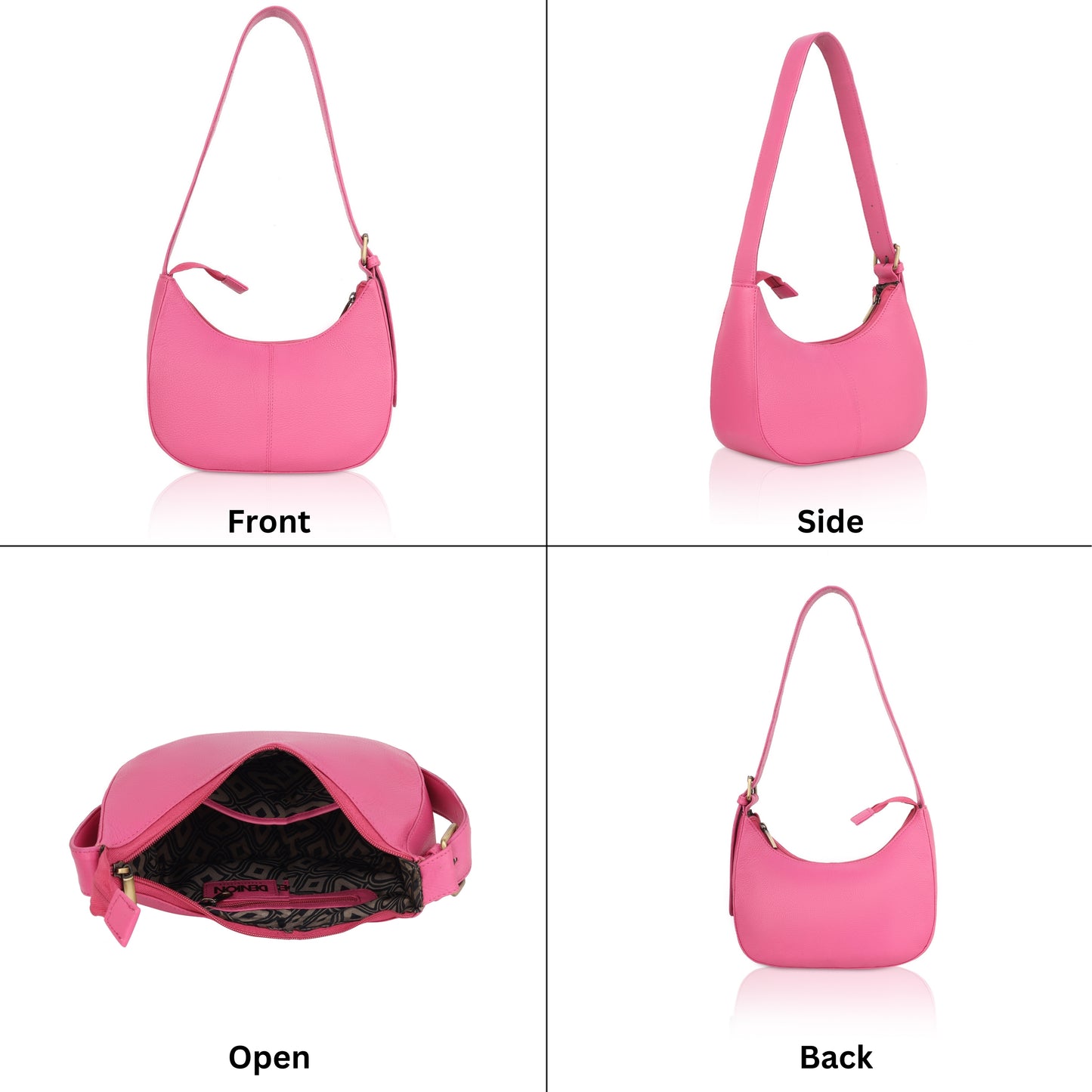 Denion Women’s Pink Leather Shoulder Bag – Trendy Underarm Handbag with Zipper Closure, Compact & Chic Everyday Purse
