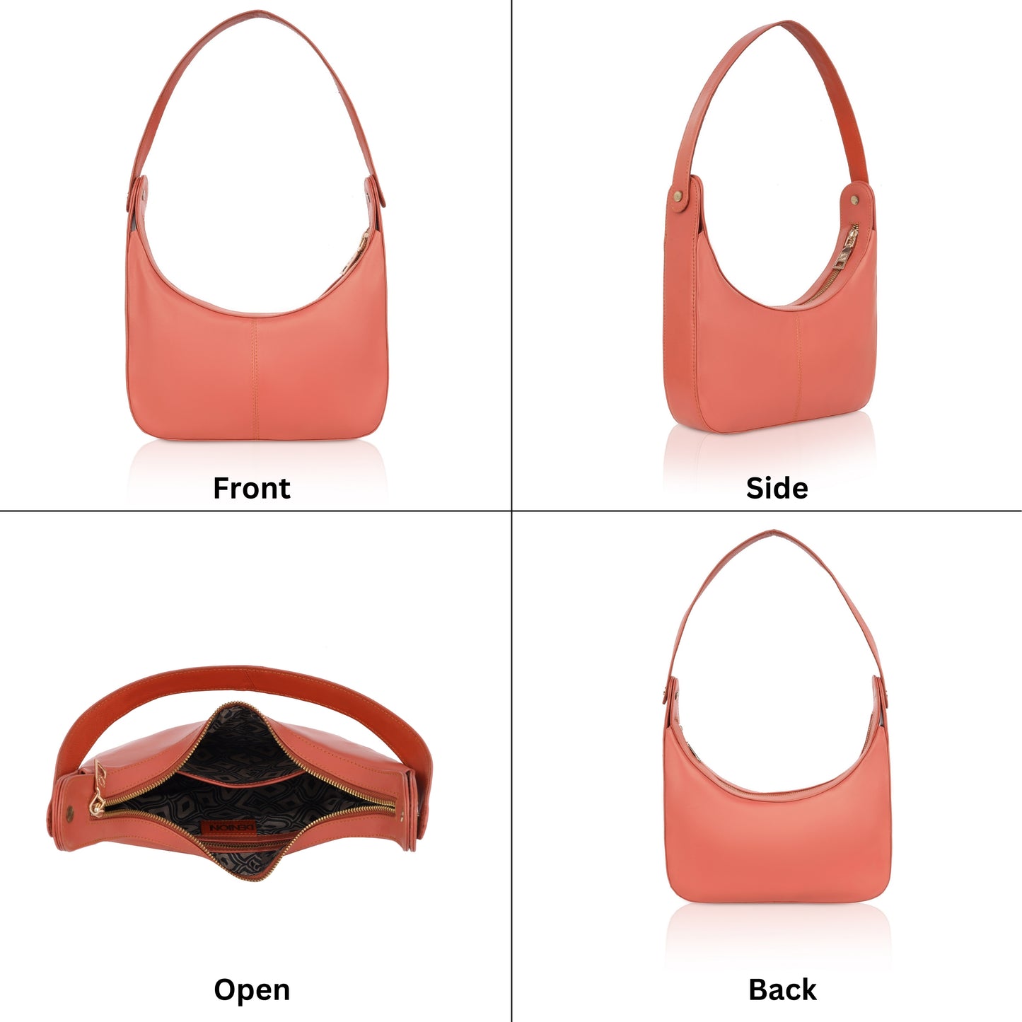 Denion Coral Orange Leather Shoulder & Underarm Bag – Chic Handbag for Women