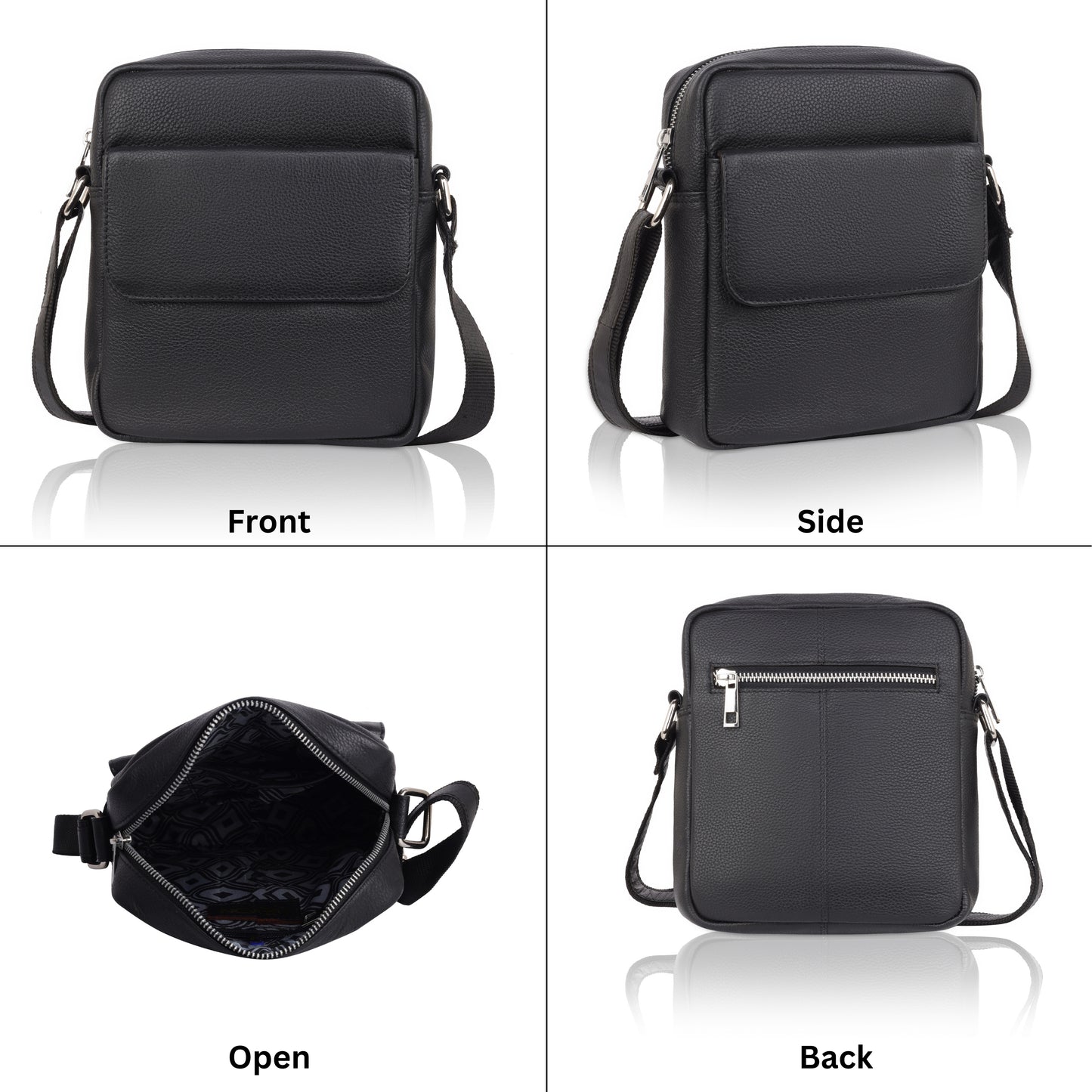 Denion Men’s Black Leather Crossbody Sling Bag – Stylish Shoulder & Messenger Bag for Travel, Office & Everyday Use