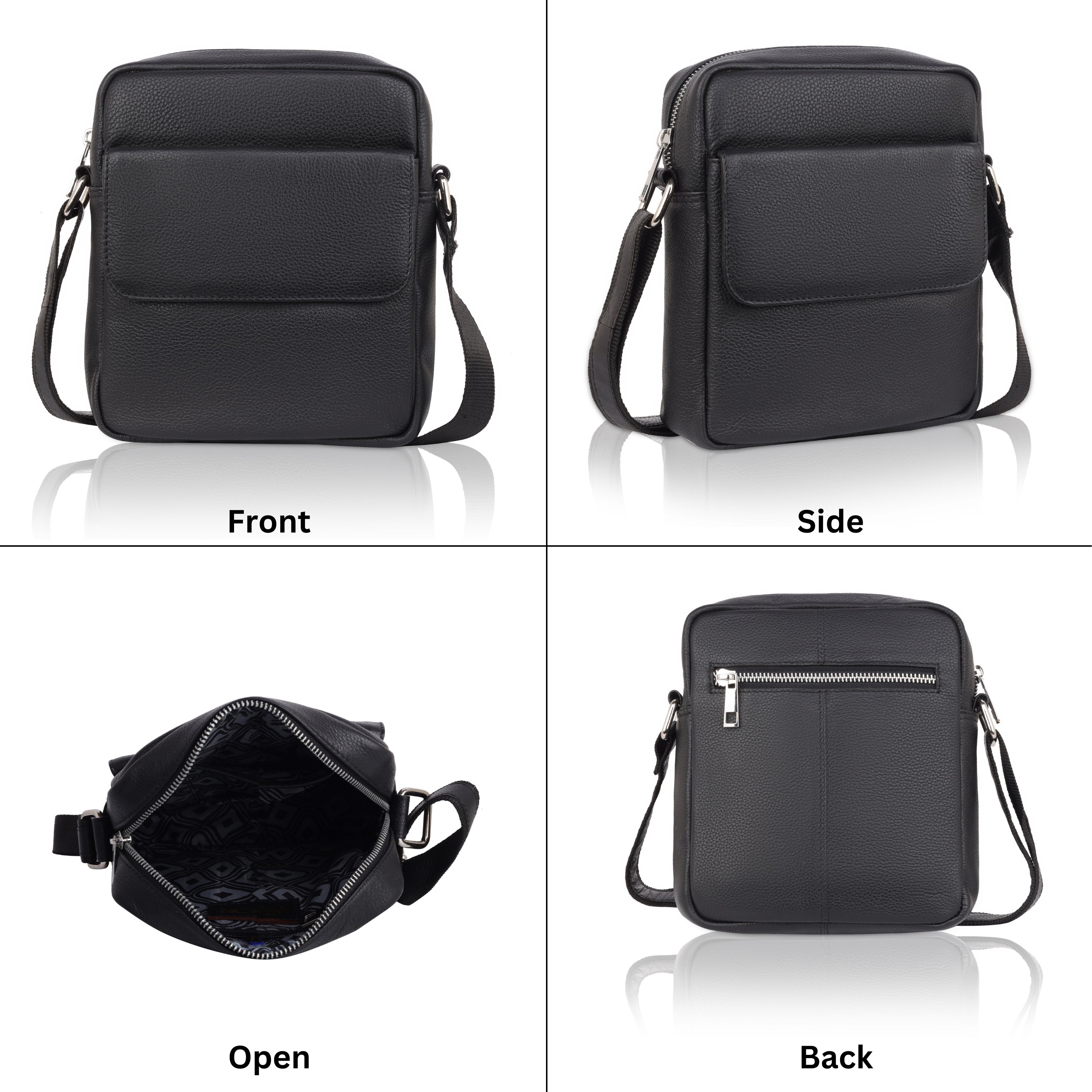 Denion Men’s Black Leather Crossbody Sling Bag – Stylish Shoulder & Messenger Bag for Travel, Office & Everyday Use