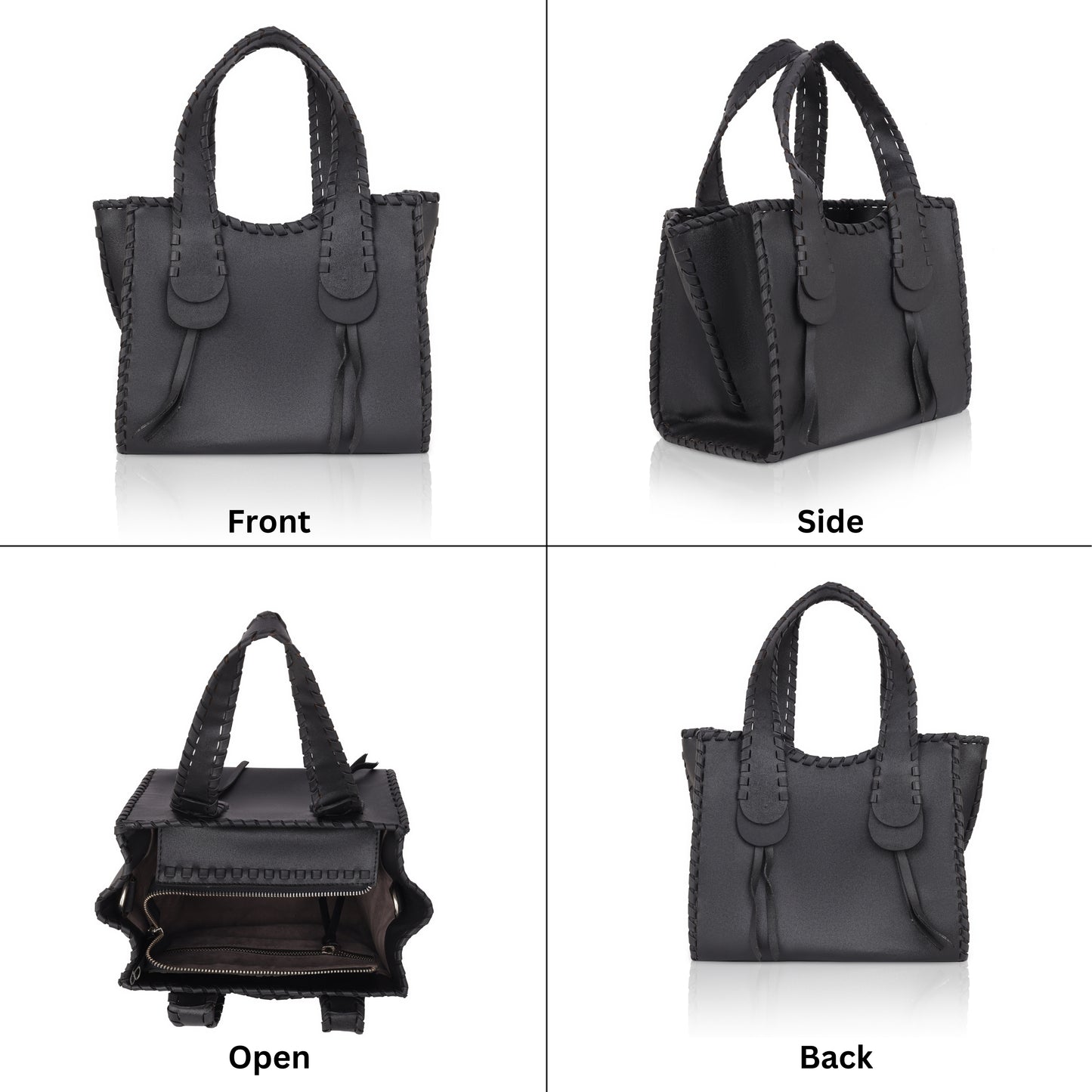 Denion Stylish Black Leather Tote – Handwoven Design Shoulder & Handbag for Women