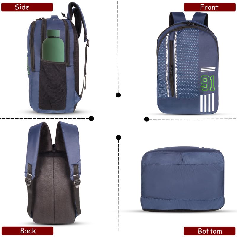 DENION Casual Backpack with 2 Compartments &Front Pocket | 17x12x5 Inches Polyester School &College Bag for Boys, Girls, Men &Women | Ideal for Office, Study &Travel – Blue
