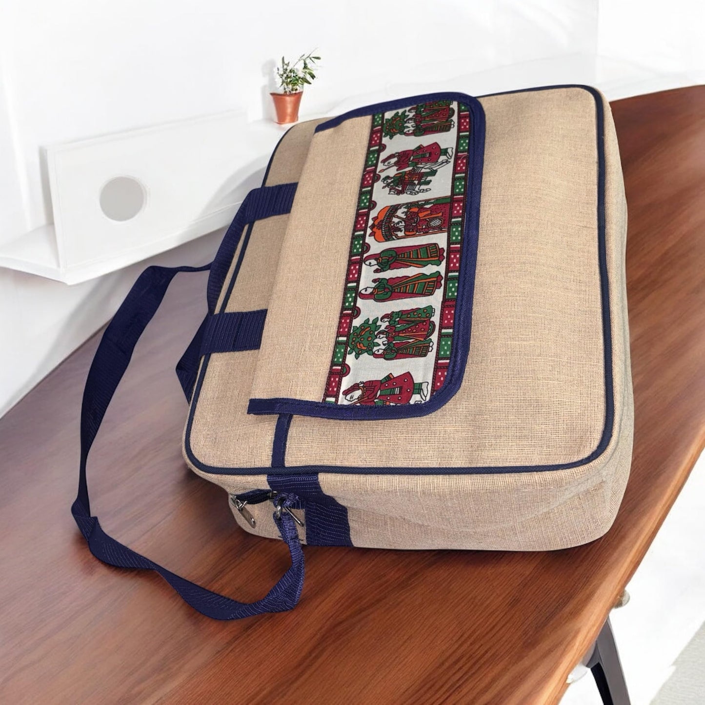DENION Office Jute Laptop Messenger Bag for Men | Fits up to 16 Inch Laptops | 3 Compartments | 12x16x4 Inches Eco-Friendly Professional Shoulder &Hand Bag-Blue Printed B