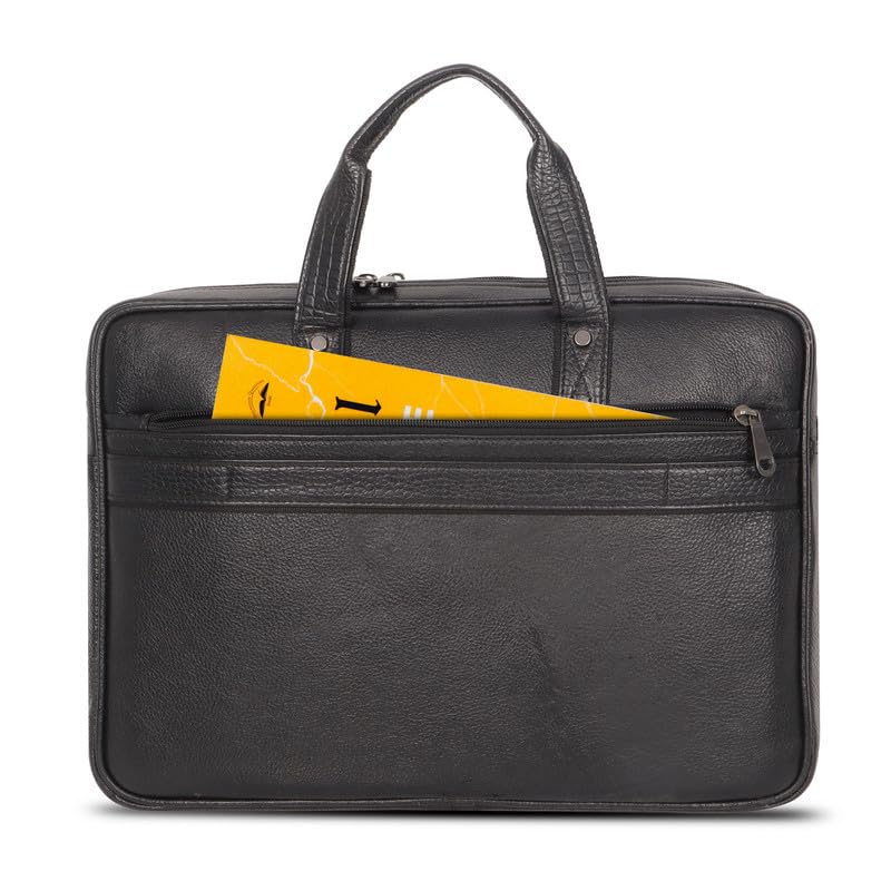 DENION Office Leather Laptop Messenger Bag for Men | Fits up to 16 Inch Laptops | 3 Compartments | 12x16x3 Inches Professional Shoulder &Hand Bag – Black Design 2